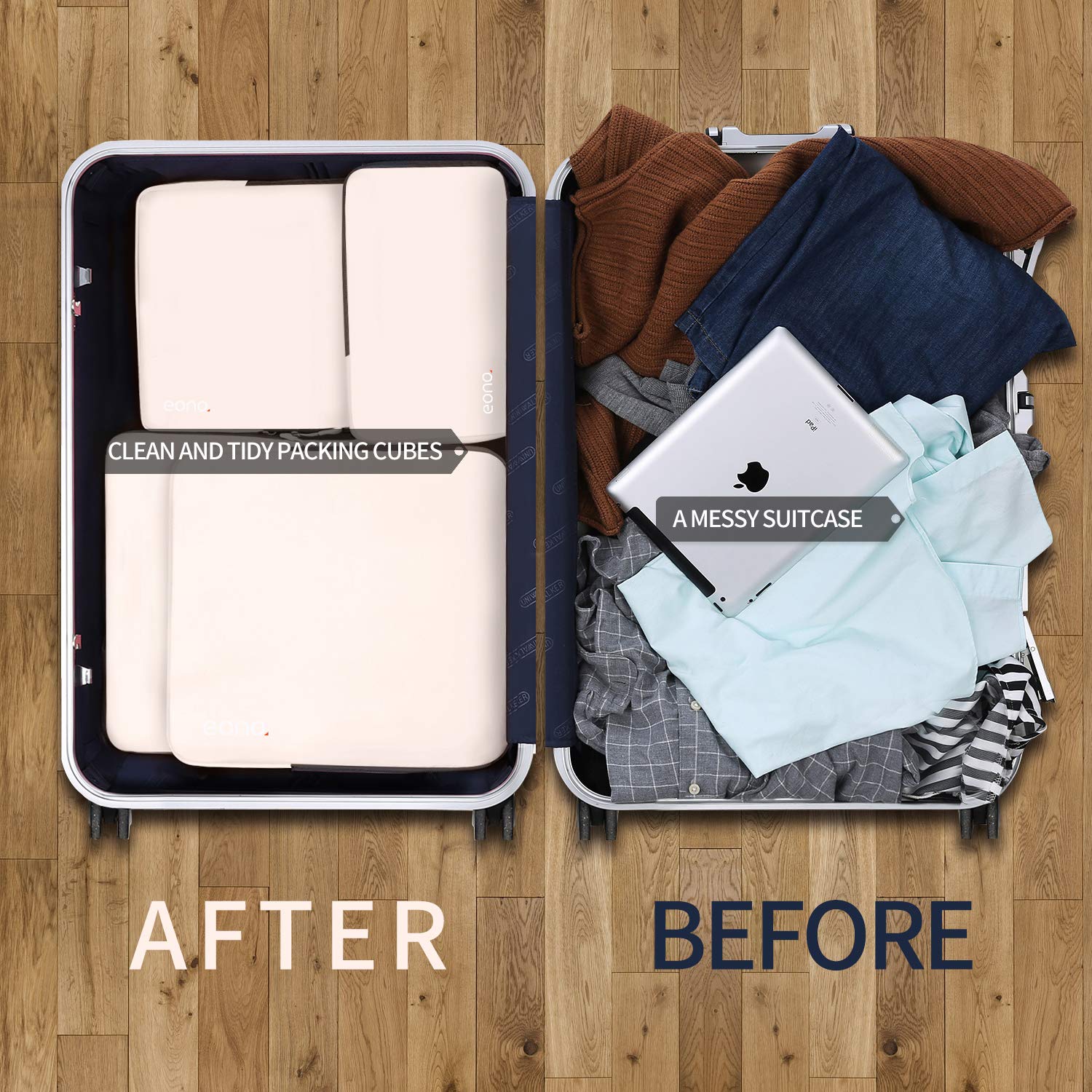 Eono Organizzatori da Viaggio a Compressione, Organizer Valigia Set, Cubo di Viaggio, Cubi di Imballaggio, Compression Packing Cube