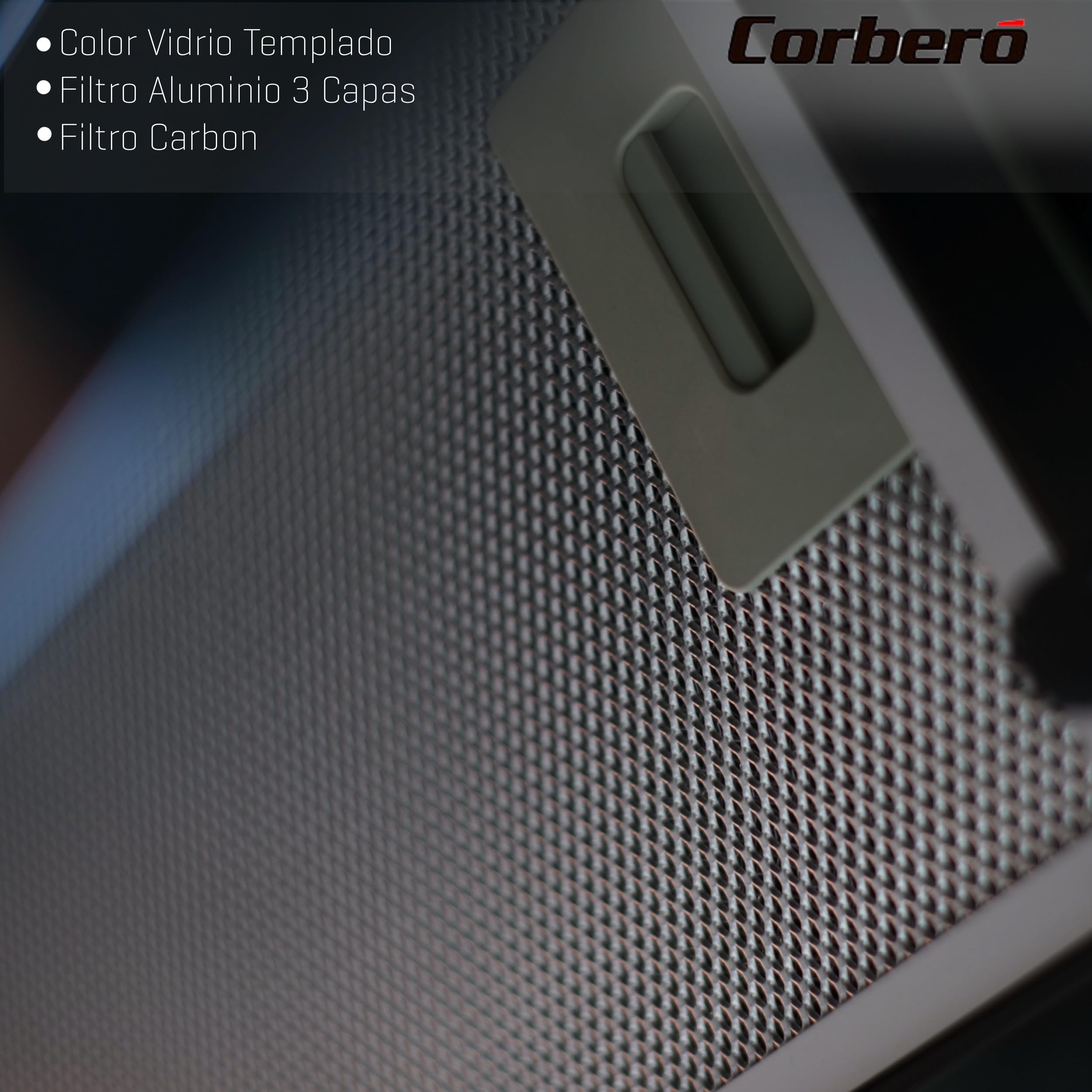 Corbero - Campana Extractora 60 cm | ONEGA675B | 705.2 m3/h | 66db| 230W | 4 Velocidades | Control Tactil| Vidrio Templado | 1 Filtro Aluminio + 1 Filtro Carbón | Blanco