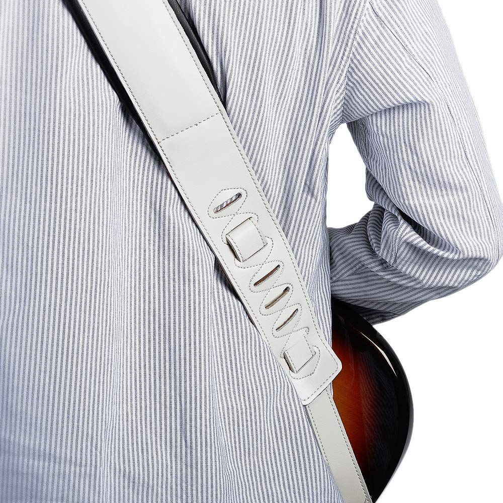 BstSounds Gitarrengurt aus Leder für E- und Akustikgitarren, Weiß