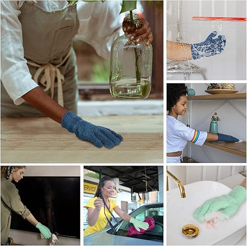 Vista 28 de Patelai Guantes de microfibra para plantas, guantes de limpieza de polvo, color azul marino, 4