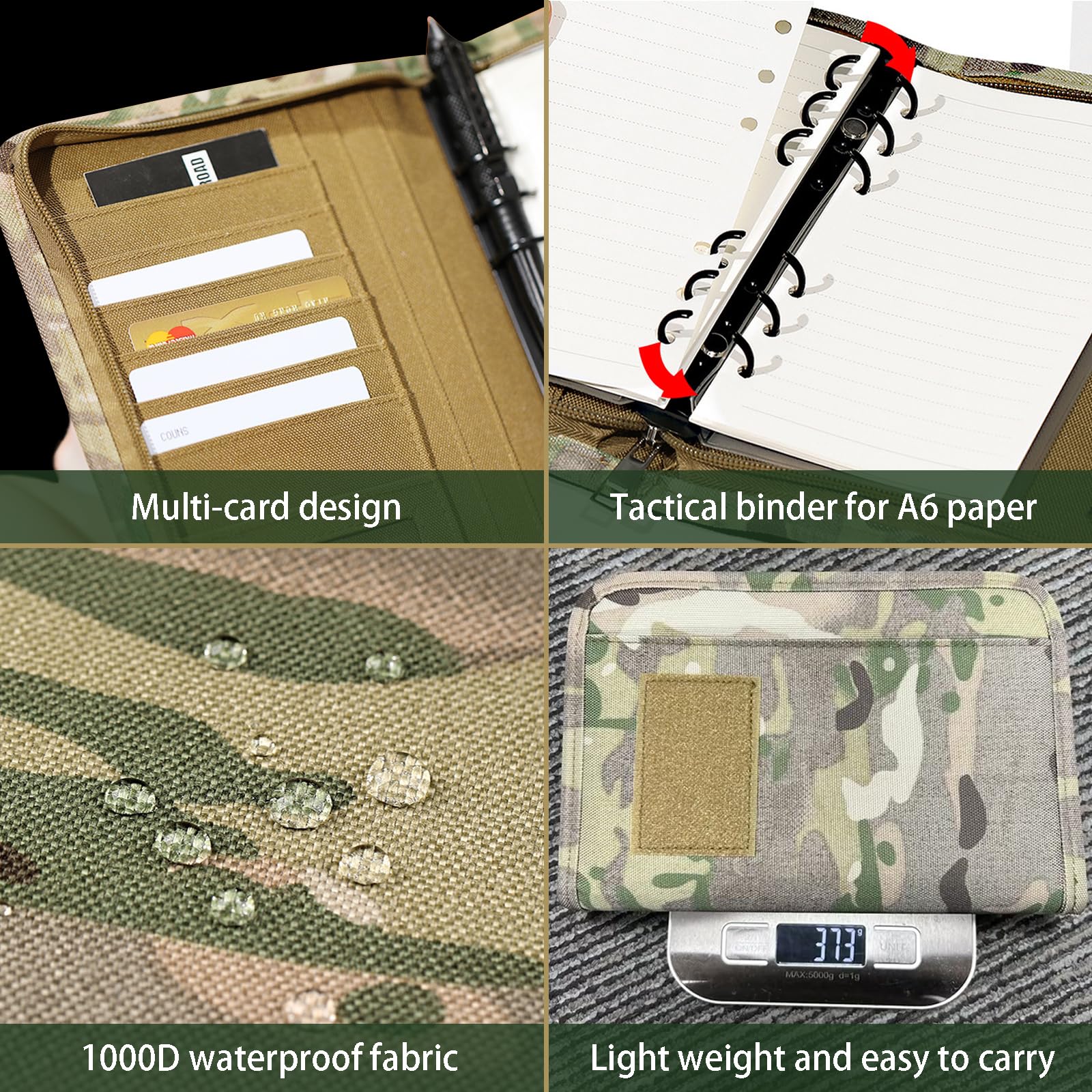 WYNEX Carnet De Note Tactique Cahier A6 Classeur à Anneaux Militaire Avec Fermeture Éclair, Journaling Carnet De Combat Armée Voyage |45 Feuilles, Rechargeable -5,5'' X 8,5