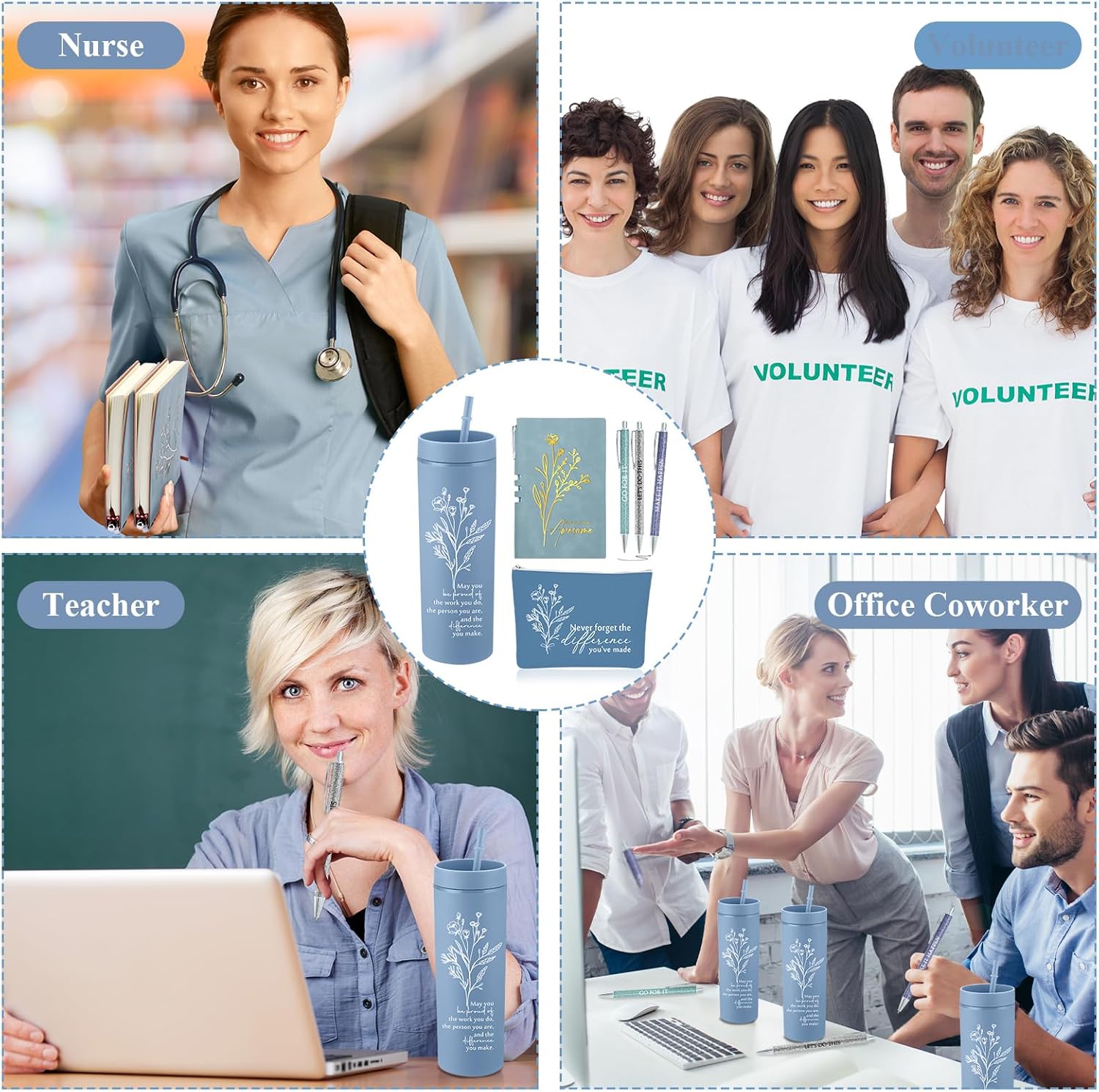 6 Pcs Valentines Office Coworkers Appreciation Gift Set for Lady Women Thank You Gift Bulk for Employees 16 oz Plastic Tumbler Makeup Bag Journal Pens for Staff, Team, Teacher, Nurse - Image 6