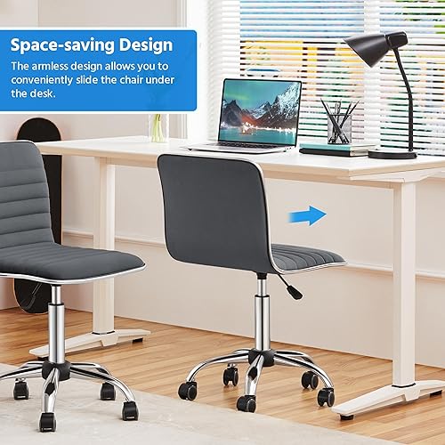 Miniatura 8 de Yaheetech Silla de oficina de terciopelo sin brazos, silla ergonómica de escritorio con respaldo bajo con altura y ruedas ajustables, color gris