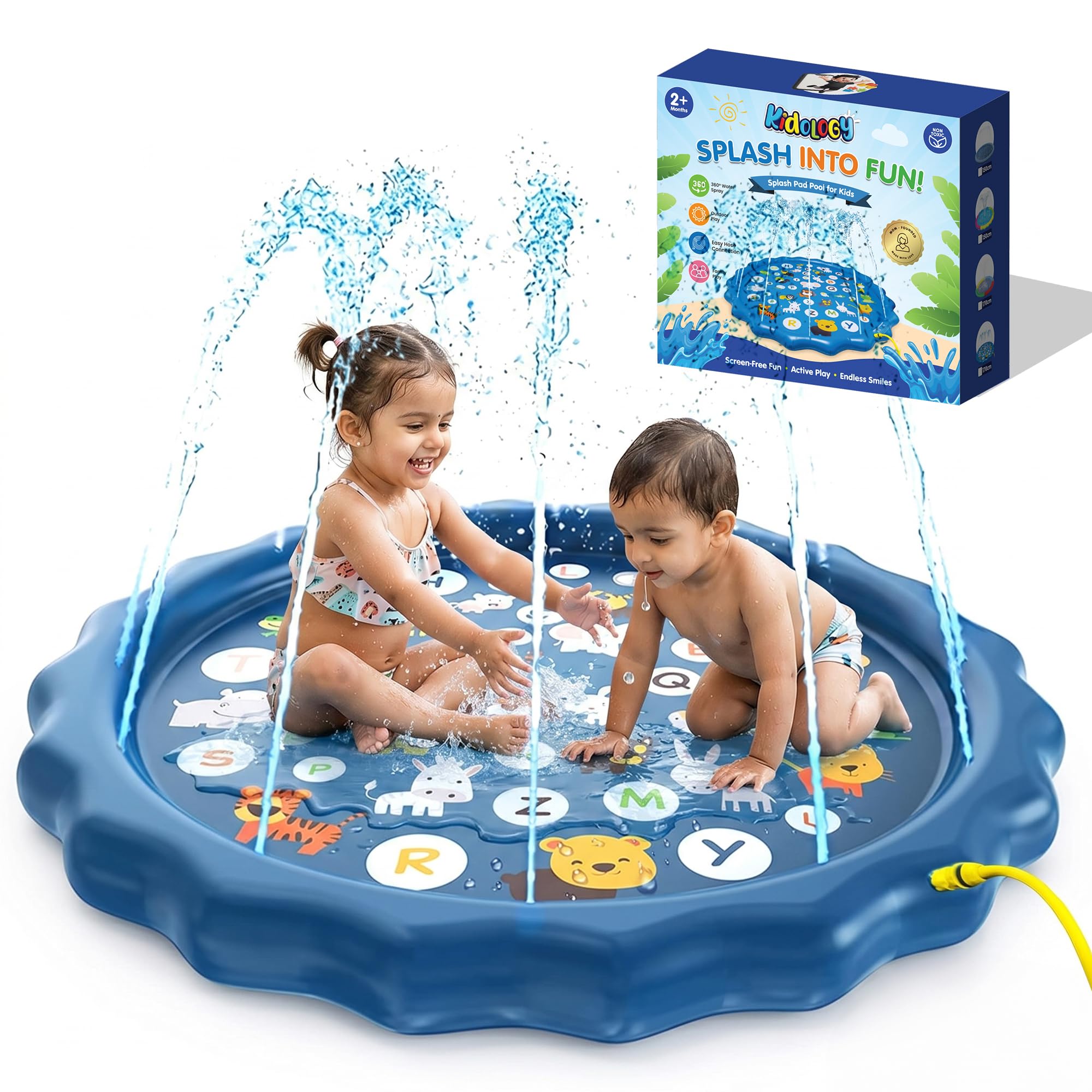 Kidology Non-Slip Sprinkler Splash Pad for Kids -Summer Water Toys | Fun Backyard Fountain Play for Toddlers & Kids Large Play Pool Spray Mat with Adjustable Spray Height – 150Cm (Multicolor)