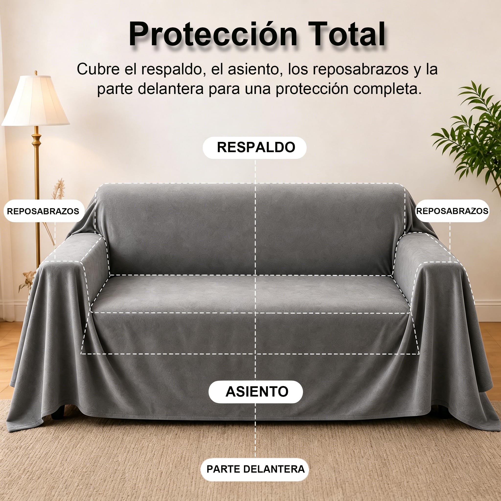 Loiion Protector Funda Sofa Cómodo y Suave, Funda Antiarañazos Gatos Sofa, Fundas Sofas 3 y 2 Plazas, Impermeab Cubierta de Sofá, Antideslizante Antimanchas Fundas Protectora de Sofá Gris 300x180cm