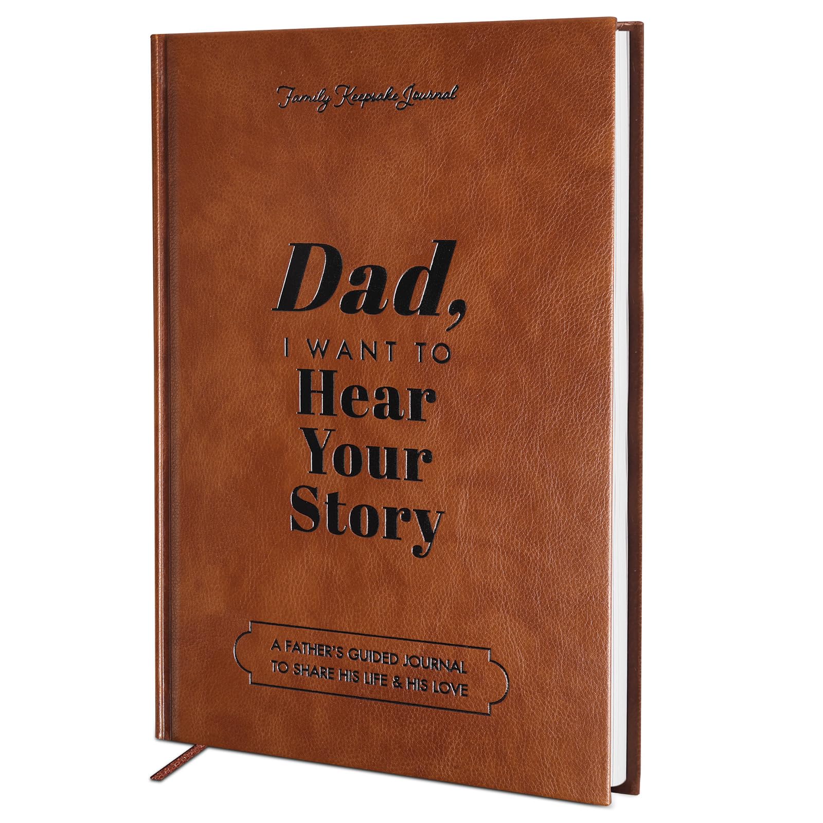 AOOSU Dad, I Want to Hear Your Story: Dad's Life Story Journal,A Father’s Guided Journal To Share His Life & His Love, Gold Foil Lettering, Leather Wrapped Birthday Father's Day Christmas Brown