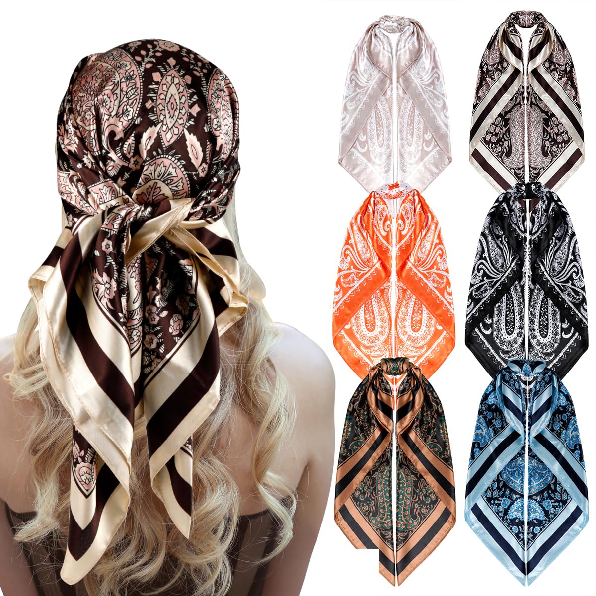 ONESING 425 Pcs 35.4 x 35.4/19.6 x 19.6 Inch Square Satin Head Scarves