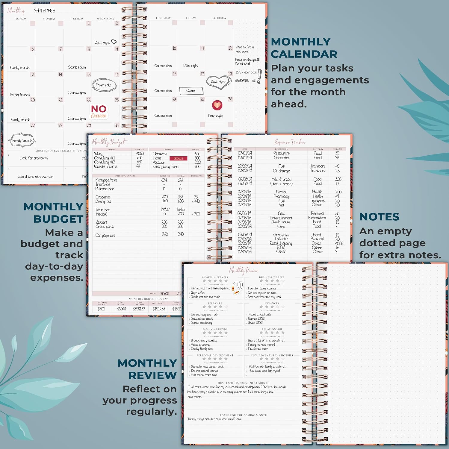 PLANBERRY Large Hourly Schedule Planner Premium – Undated Organizer for Productivity, Time Management & Budget, 8x10.4″ (Tropical Night)