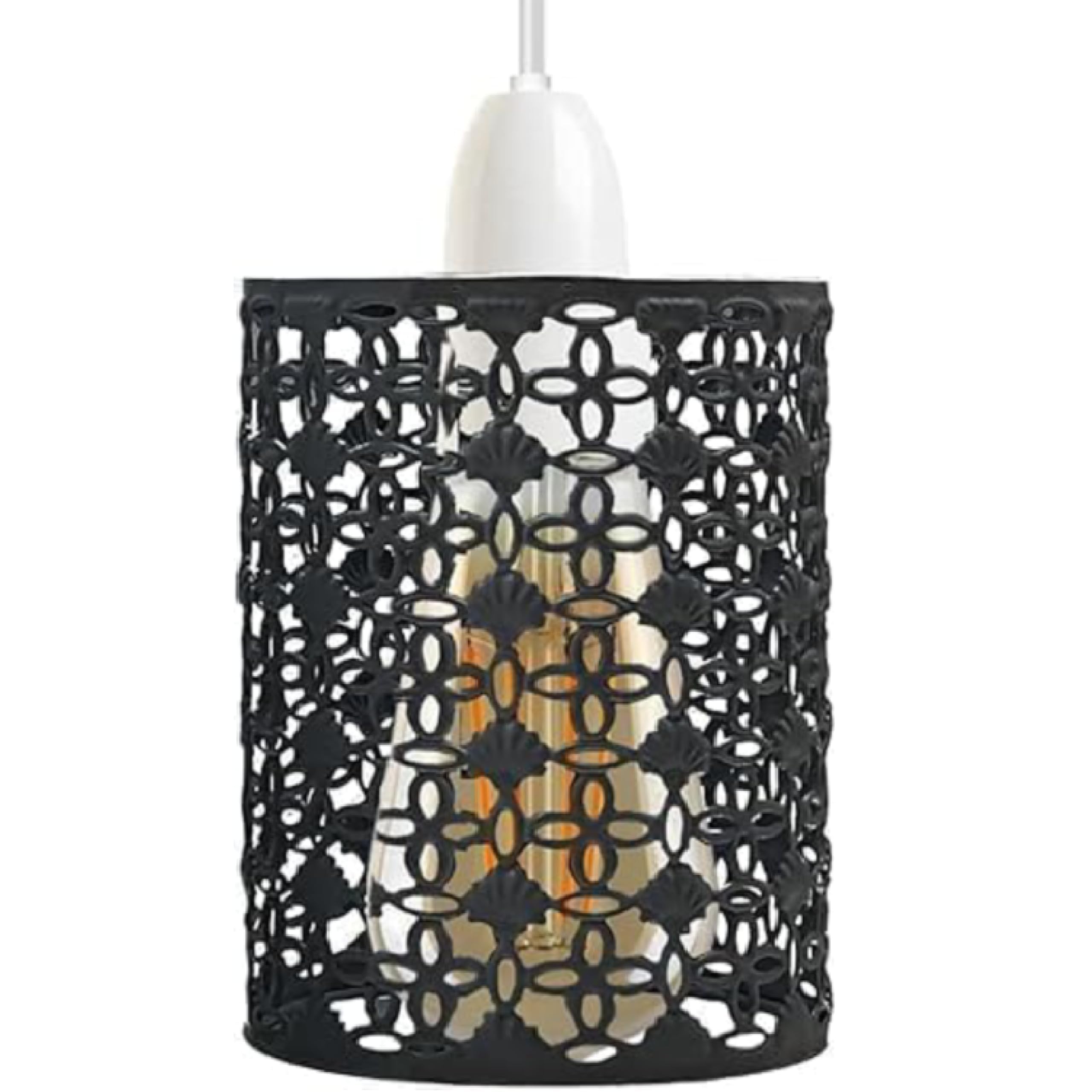 Ledsone Black Cage Metal Lamp Shade - Industrial Drum Ceiling Pendant Light Lamp For Dining Room Bedroom Loft Hallway (Black)