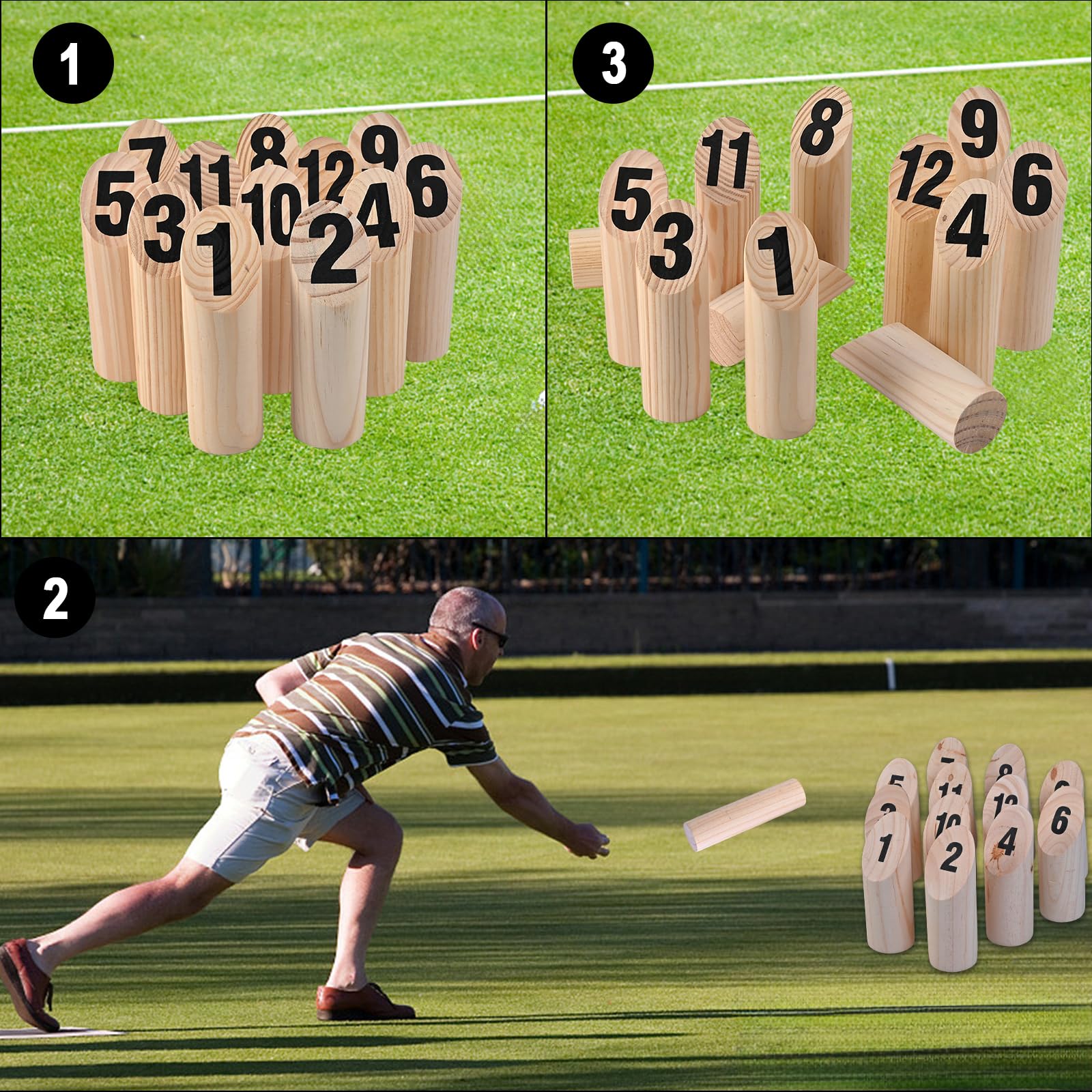 GOLDGE Kubb Jeu Viking Chiffres Jeu d'échecs Viking Jeu de lancer Jeu en bois Jeu d'échecs Viking pour enfants et adultes Jeux d'extérieur