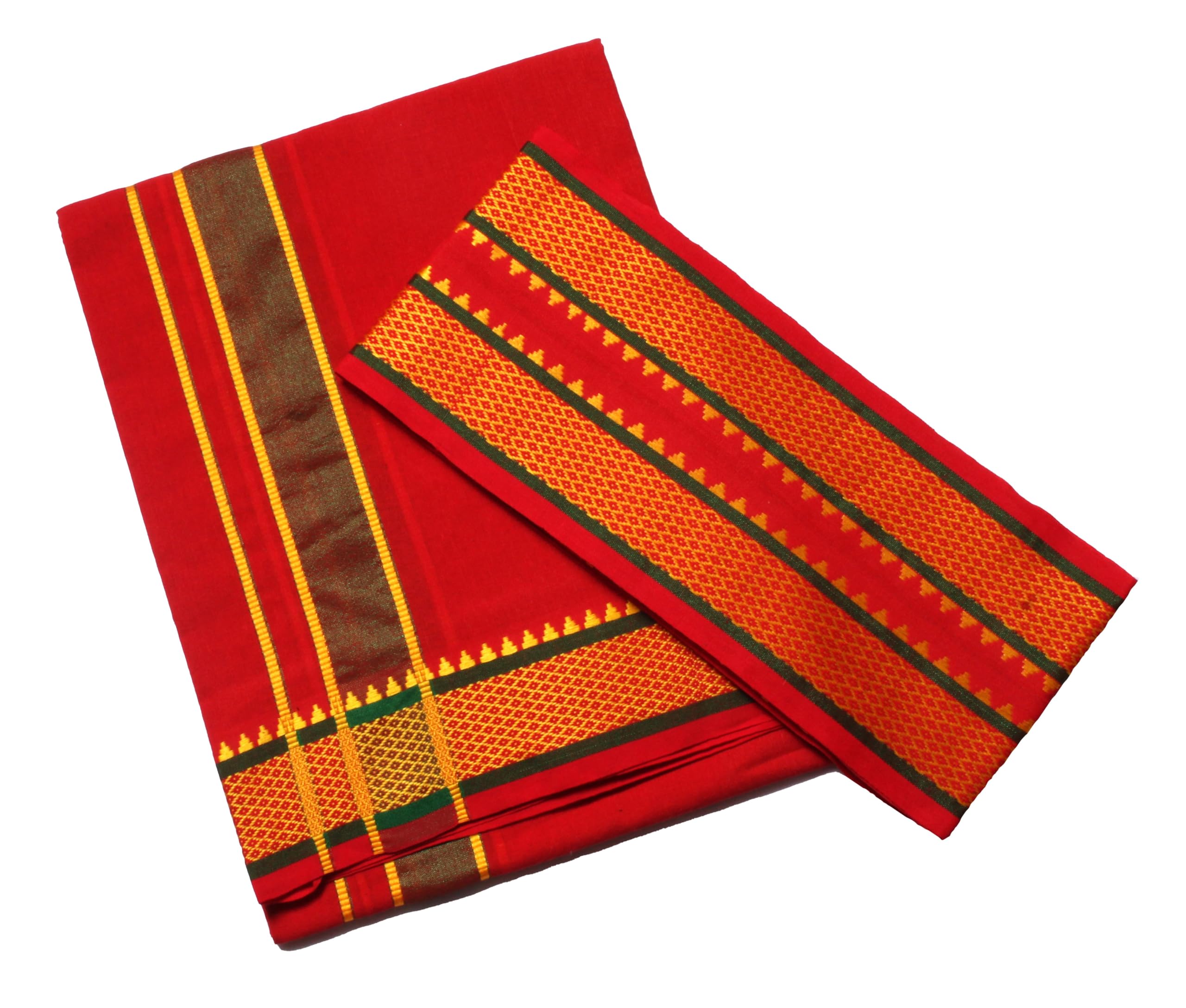 tharunsha elite 100% Cotton Men's Single Dhoti -2 Mtrs/Mundus/Lungi with Gamcha 2 Mtr Set of 1 (1 dhoti & 1 Towel Set)-picture-12