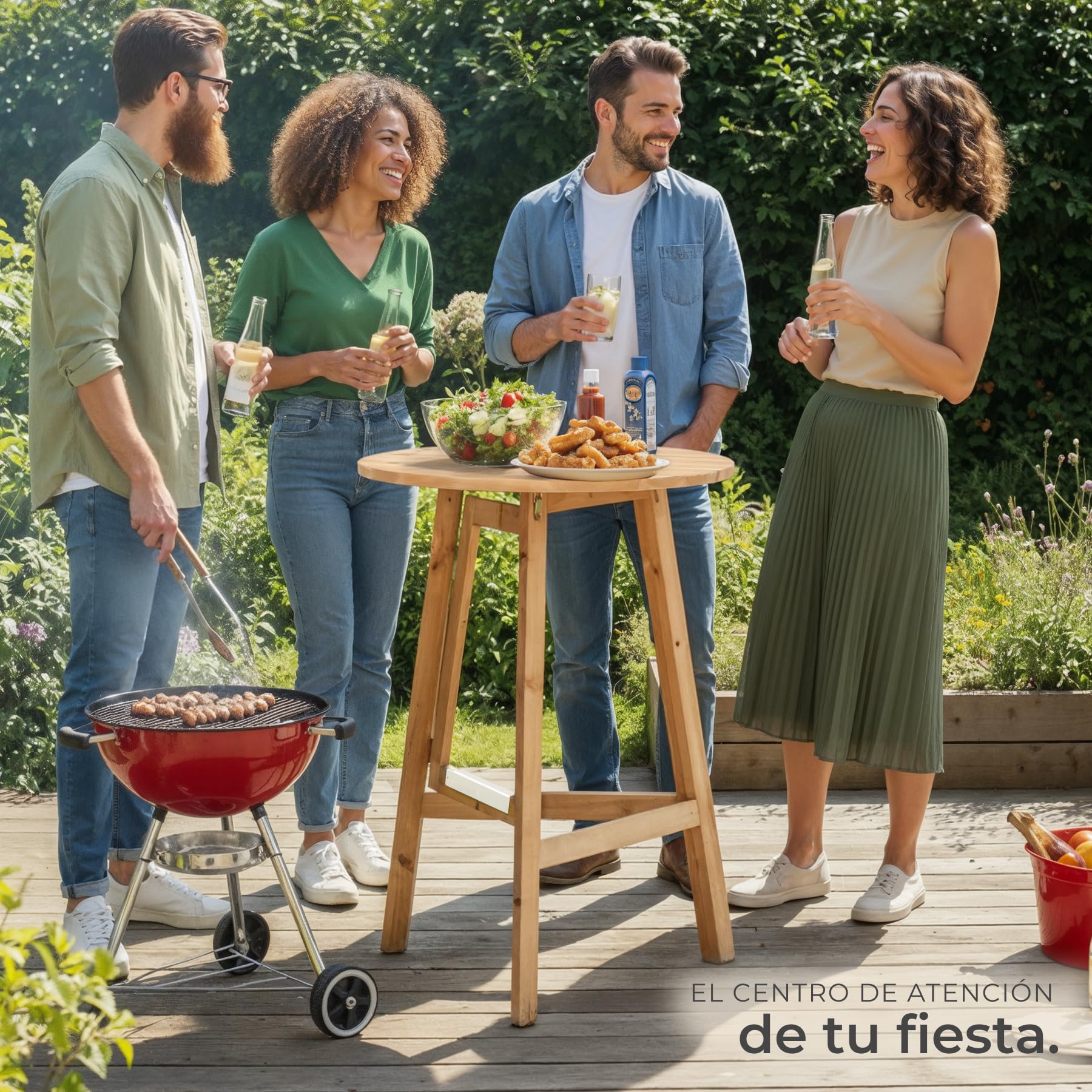 tectake® Mesa Alta Plegable de Madera Redonda con Barra de Metal para Mayor Estabilidad Mesa Alta Cocina Comedor Mesas Altas - 79 x 79 x 110 cm