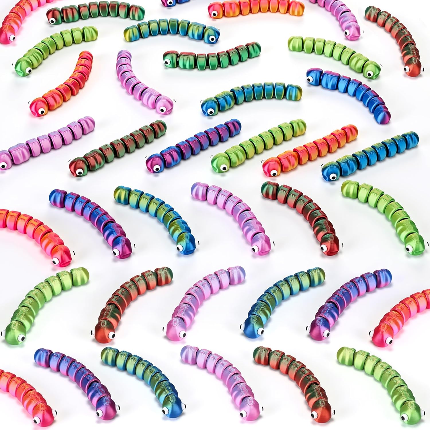 12 Pcs 3D Printed Worm Mini Animal Figurine Articulated Flexible Stress Relief Fidget Cute Animal Figurines Desk Decor Party Favors Carnival Prize(Gradient)