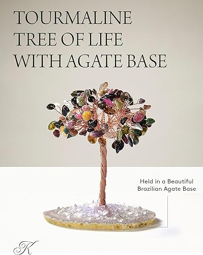 Miniatura 10 de KALIFANO Mini árbol natural de la vida (más de 100 piedras preciosas!) Árbol de cristal de chakra con base de ágata brasileña, árbol de dinero