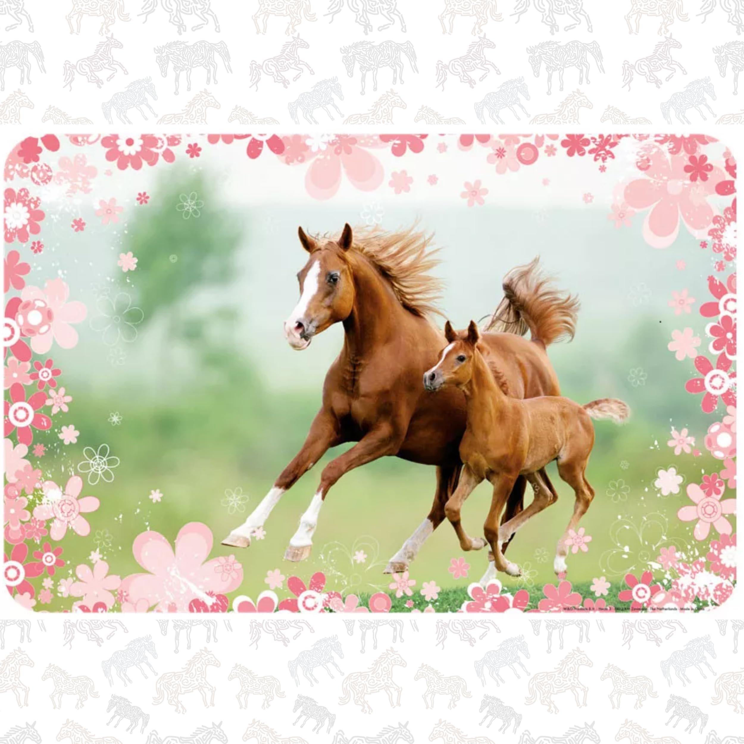 Set de table pour enfants - Sets de table lavables en plastique - Set de table pour enfants avec motif cheval - 43 x 28 cm - Sous-main pour dîner, peinture et tapis de bricolage pour filles et