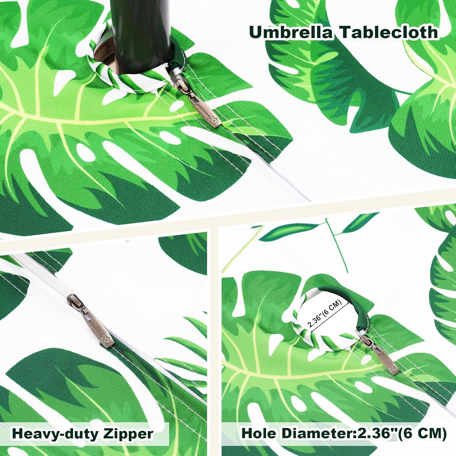 Poise3EHome Outdoor Tablecloth Rectangle with Umbrella Hole Waterproof Tropical Green Tablecloth for Spring Picnic Party Patio Table Camping, Palm Leaf (52X70 Zipper)
