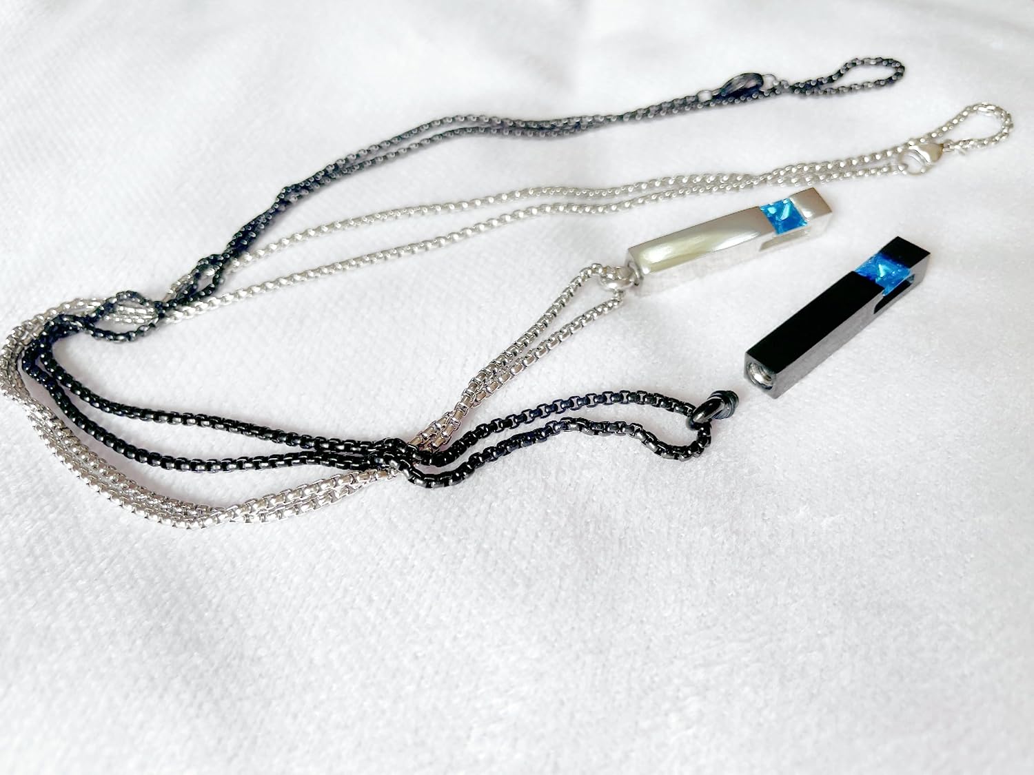 NAIVELY-2 Pieces Crystal Cremation Urn Necklace for Human Pet Ashes Stainless Steel Black Silver Tone Bar Zircon Memorial Pendant, for Ashes Keepsake Cremation