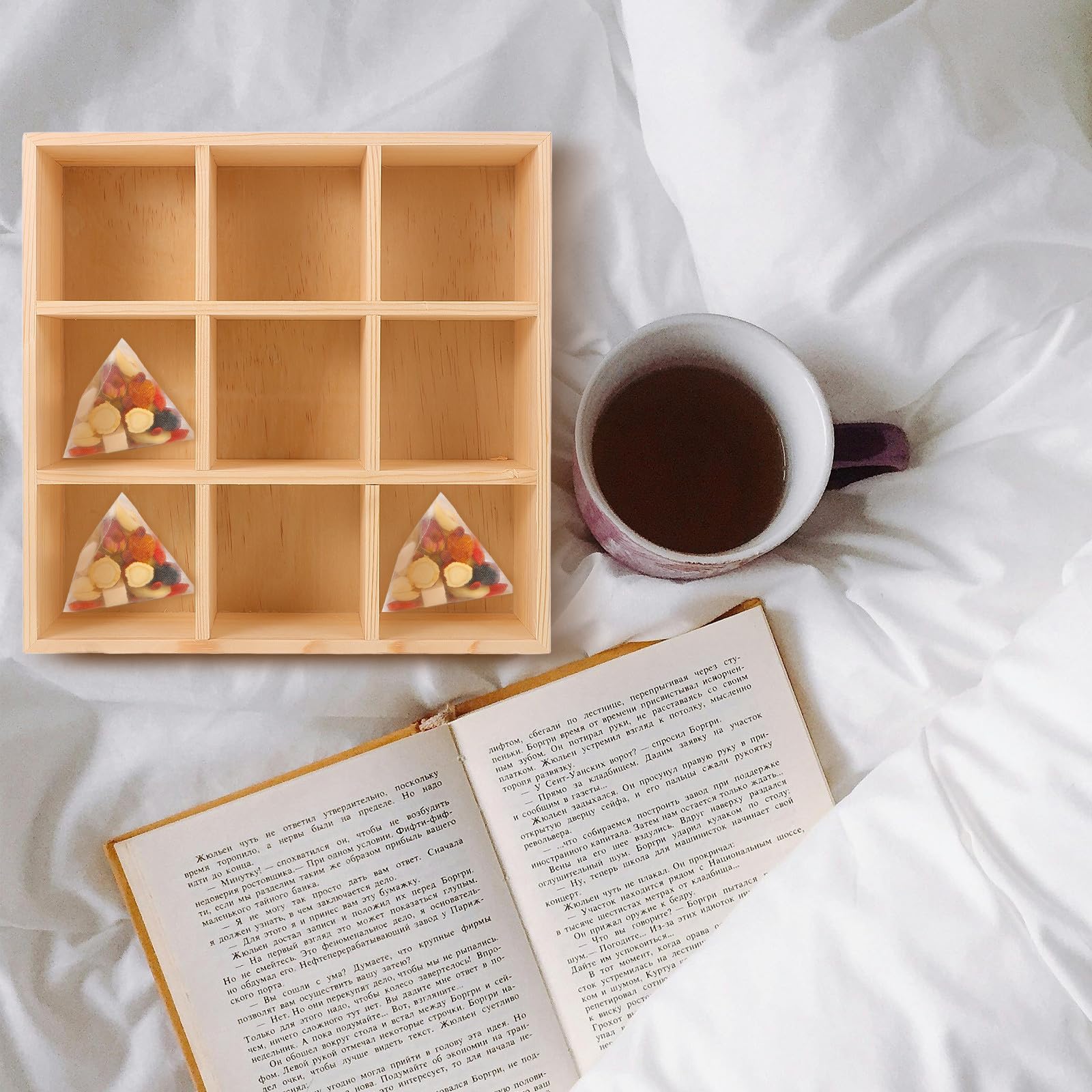 Organizador de Madera de Té Bolsitas Compartimentos de 9