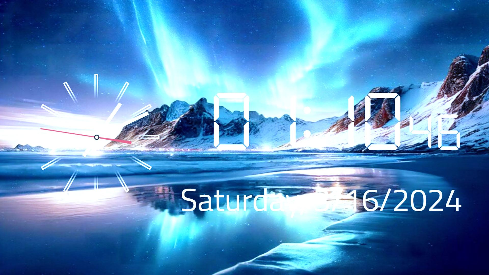 Northern Lights Clock HD Aurora Borealis Ambience Screensaver with