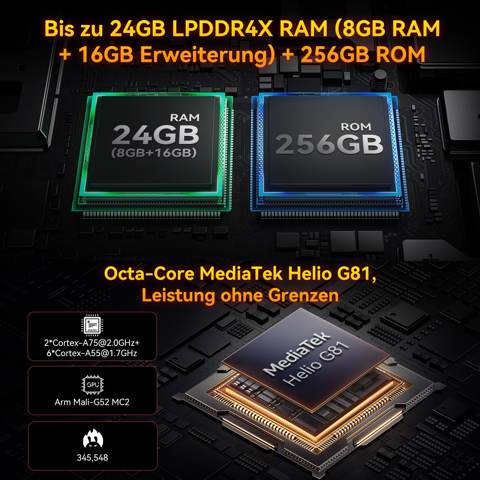 Blackview Rock 1 Android 16 Outdoor Handy für Baustelle &Camping, 15000mAh Dual-Screen Smartphone Ohne Vertrag, 20MP Nachtsicht,IP69K Wasserdicht, 24GB+256GB,Gemini AI/NFC/3 Jahre Garantie