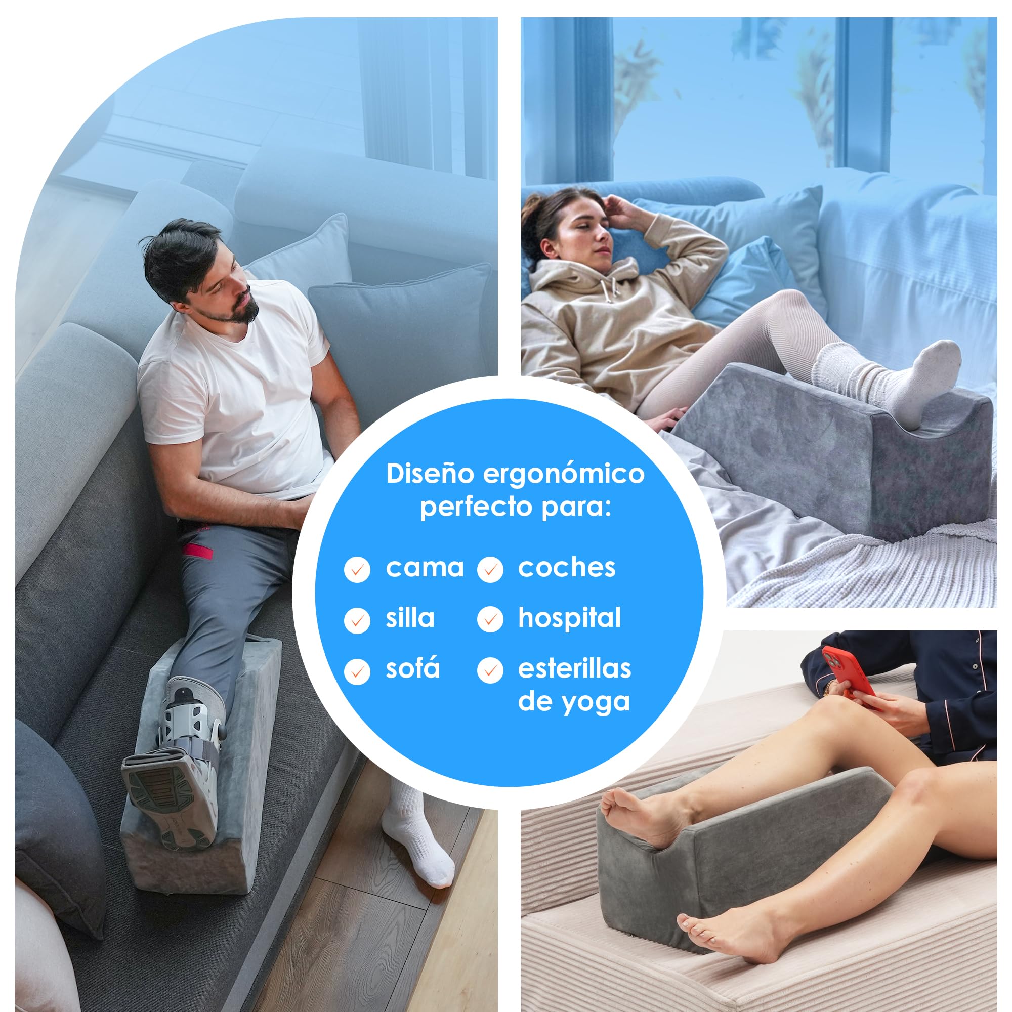 Cojín elevador de piernas – Cojín cuña 68x25x22 cm memory foam – Elevar pierna después de operación pie rodilla tobillo – Asa de transporte & antideslizante – Cojín venoso – Funda lavable OEKO-TEX