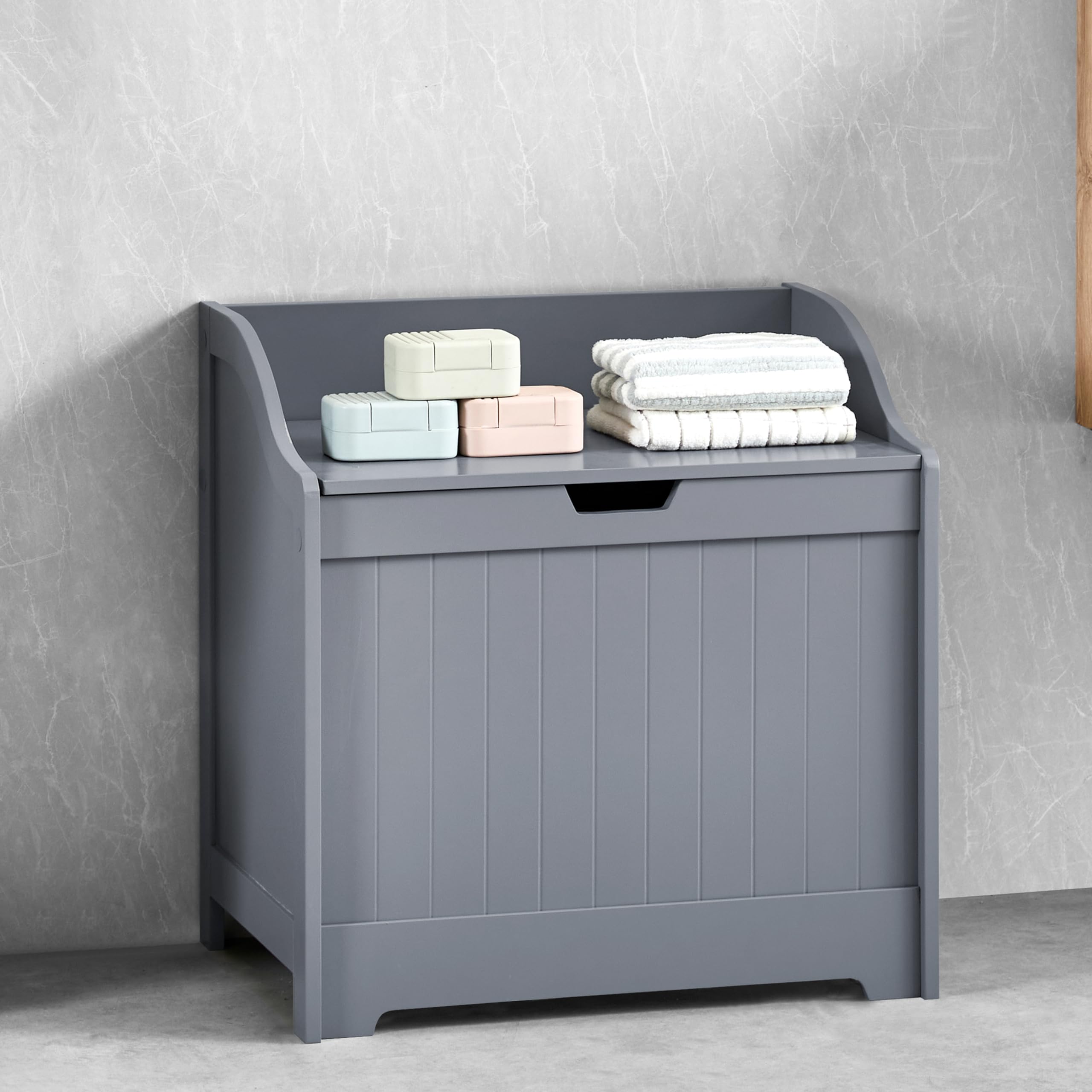 Bath Vida Priano Freestanding Bathroom Wooden Laundry Chest, Grey โ image 1