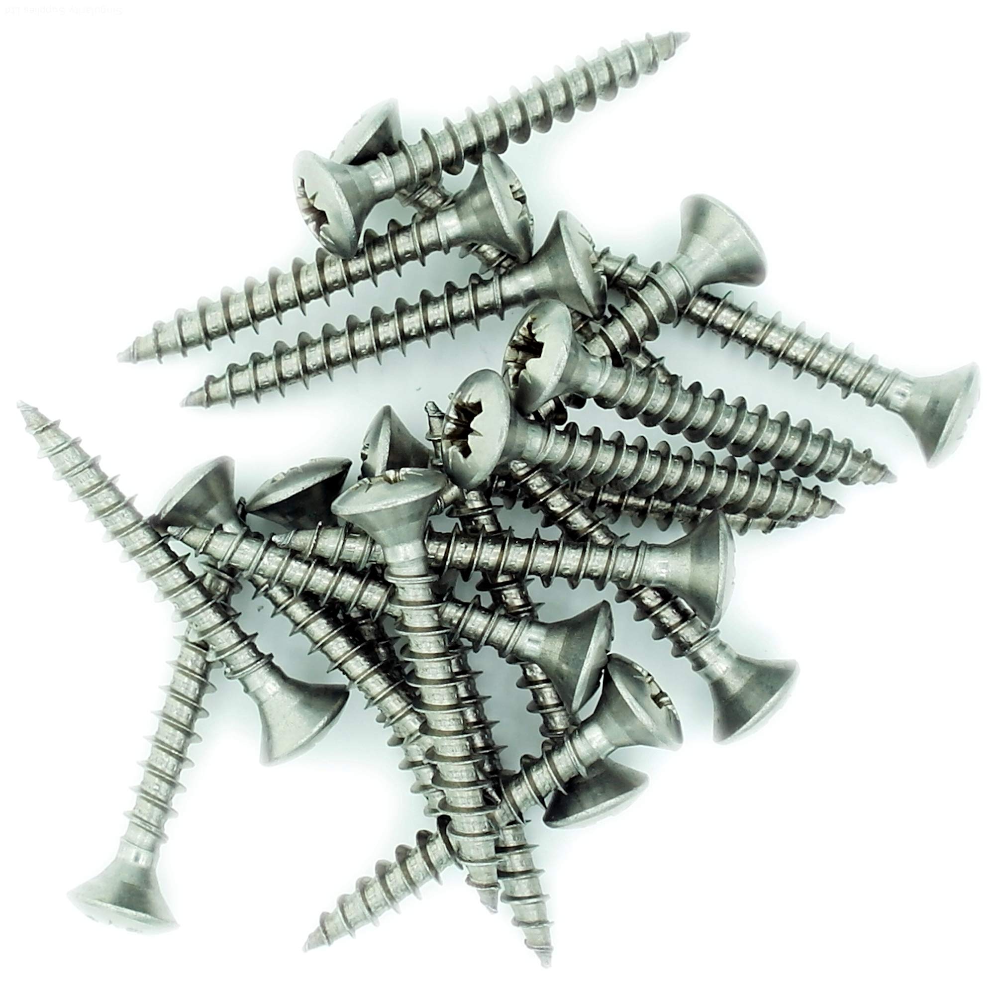 Singularity Supplies No.5 X 0.65 (3.5Mm X 16Mm) Pozi Raised Countersunk Chipboard Screw - Stainless Steel (A2) (Pack Of 20)