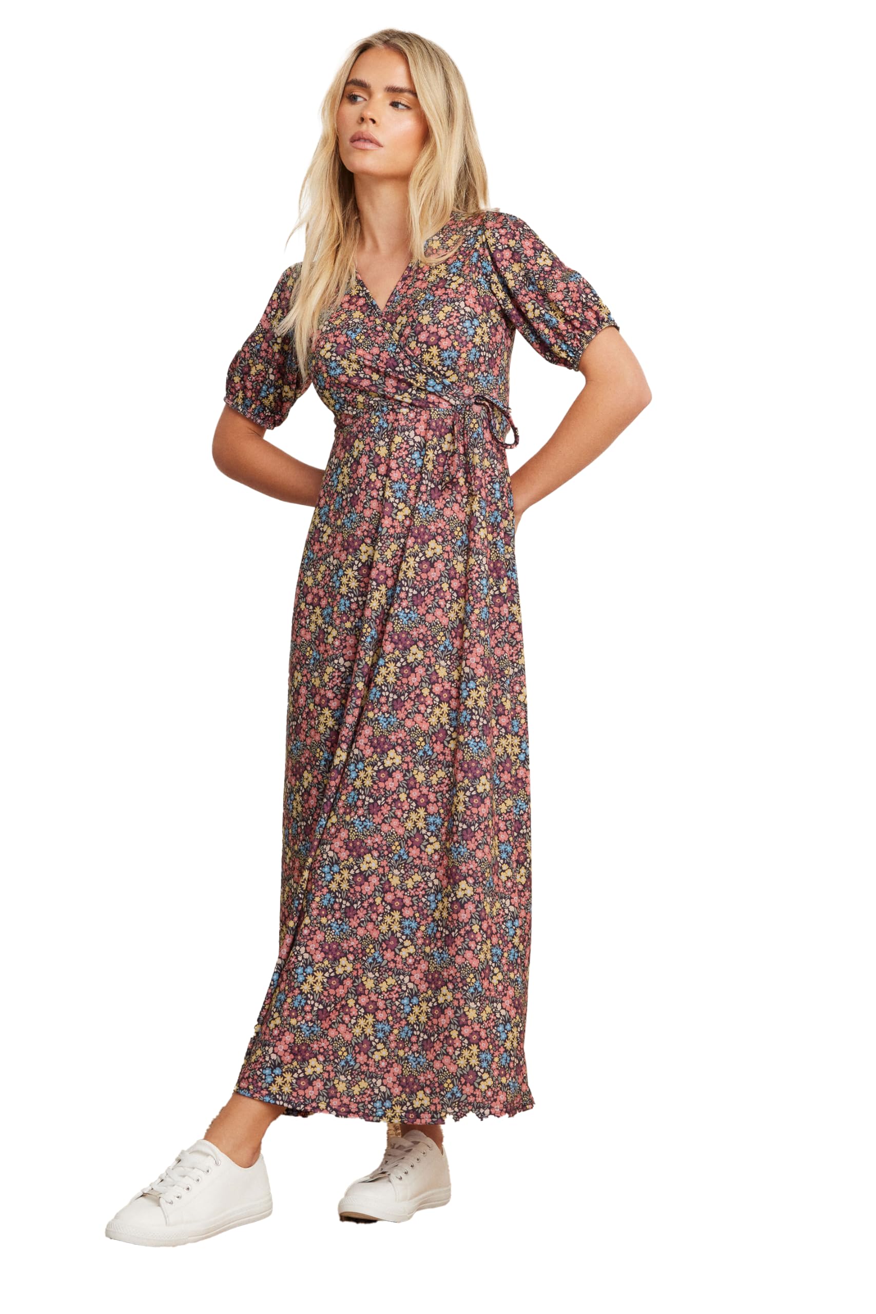 M&Co Petites Petite Ditsy Floral Wrap Dress - Women's Orange
