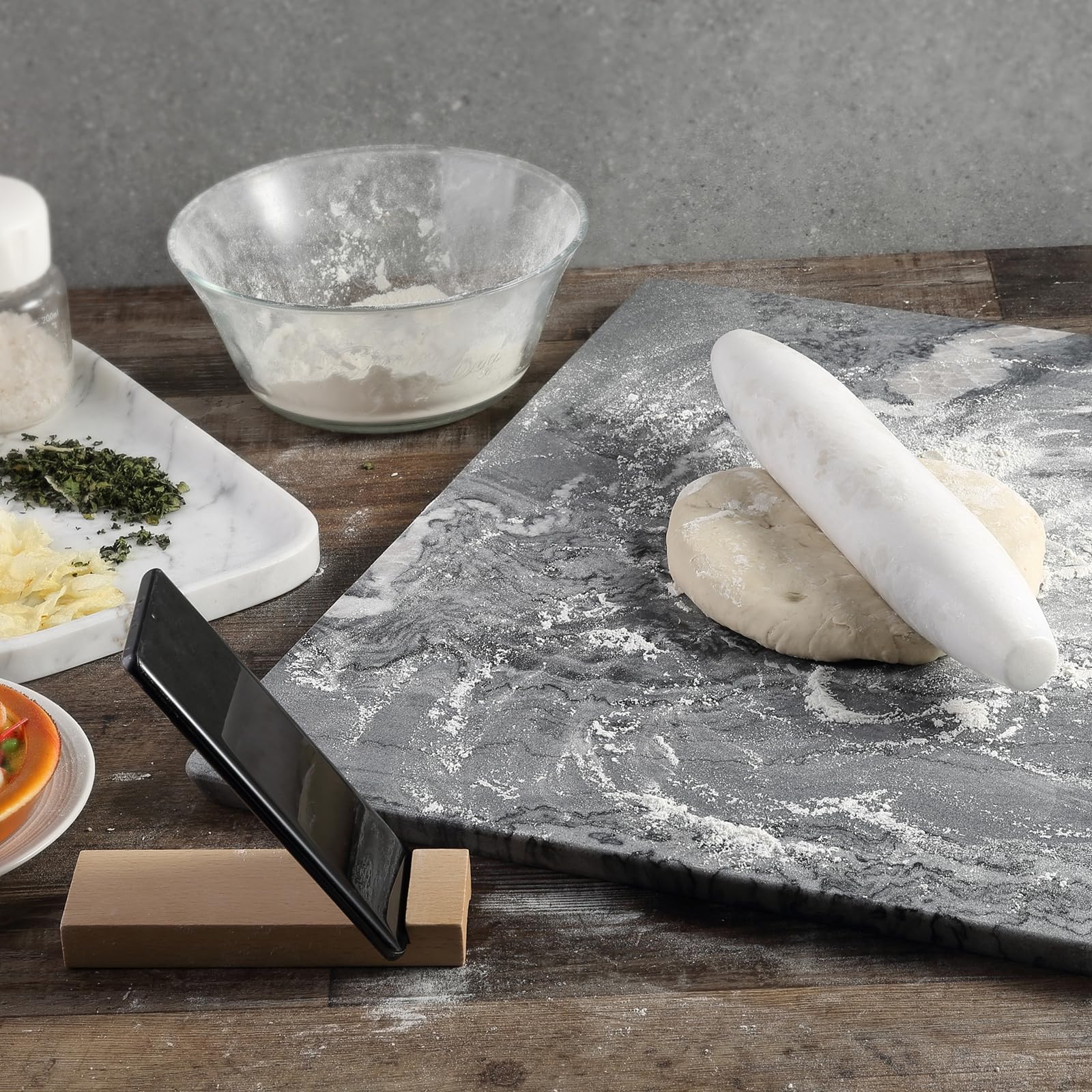 Koville Französisches Nudelholz aus afrikanischem natürlichem Marmor, 30,5 cm, antihaftbeschichtet, zum Backen, Teigroller für Nudeln, Knödel, Fondant, Kuchen, Brot, Pizza, Küchen-Backwerkzeuge (Namib