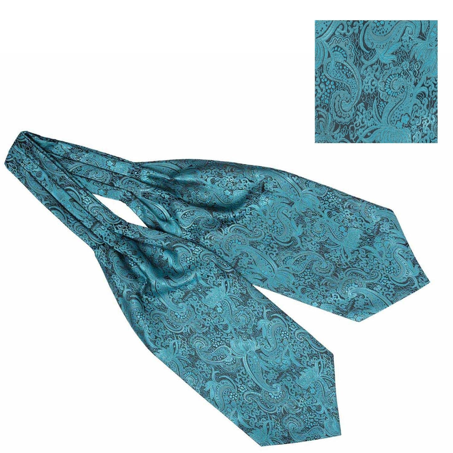 the tie hub Paisley Aqua Blue Microfiber Cravat and Pocket Square Combo For Men-picture-11