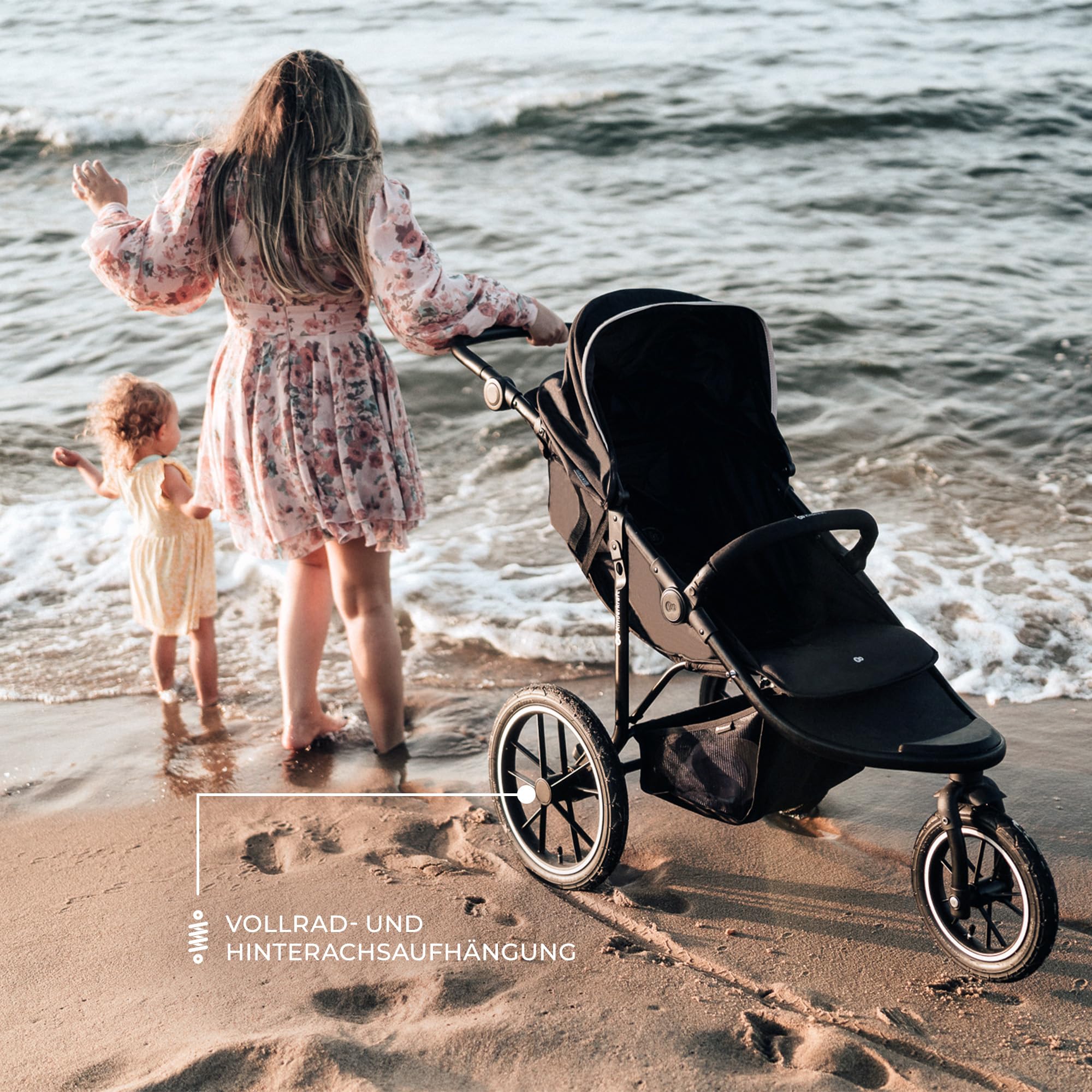 Kinderkraft HELSI 2 Buggy bis 27 kg, ab Geburt, große Luftreifen, Liegefunktion, verstellbarer Griff, zusammenklappbar, Untersitzkorb, Grau