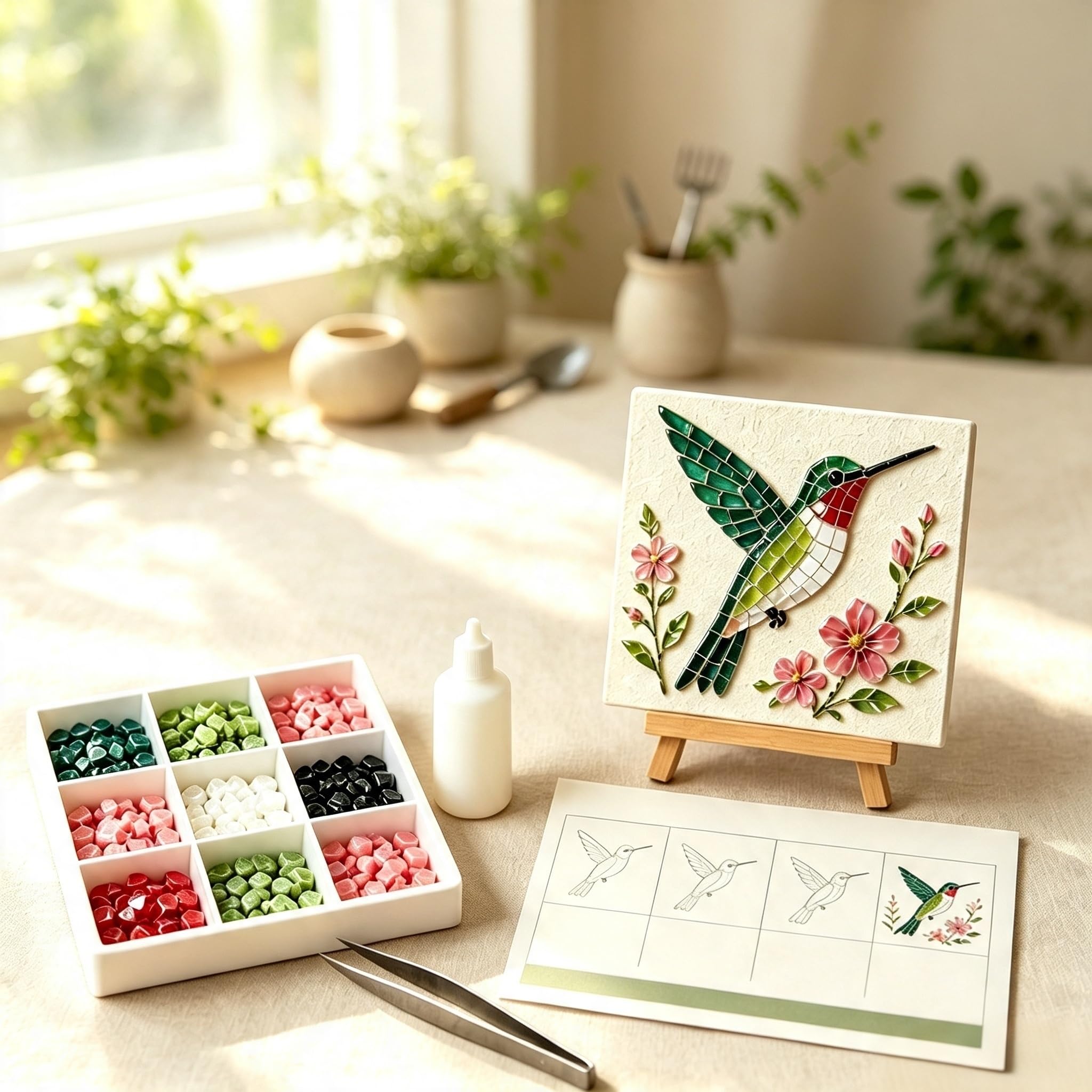 Country Garden Mosaic DIY Kit – Suitable for Adults and Beginners; Handcrafted Glass Mosaic Craft Kit; Garden Art & Handmade Home Decor (Little Bird)