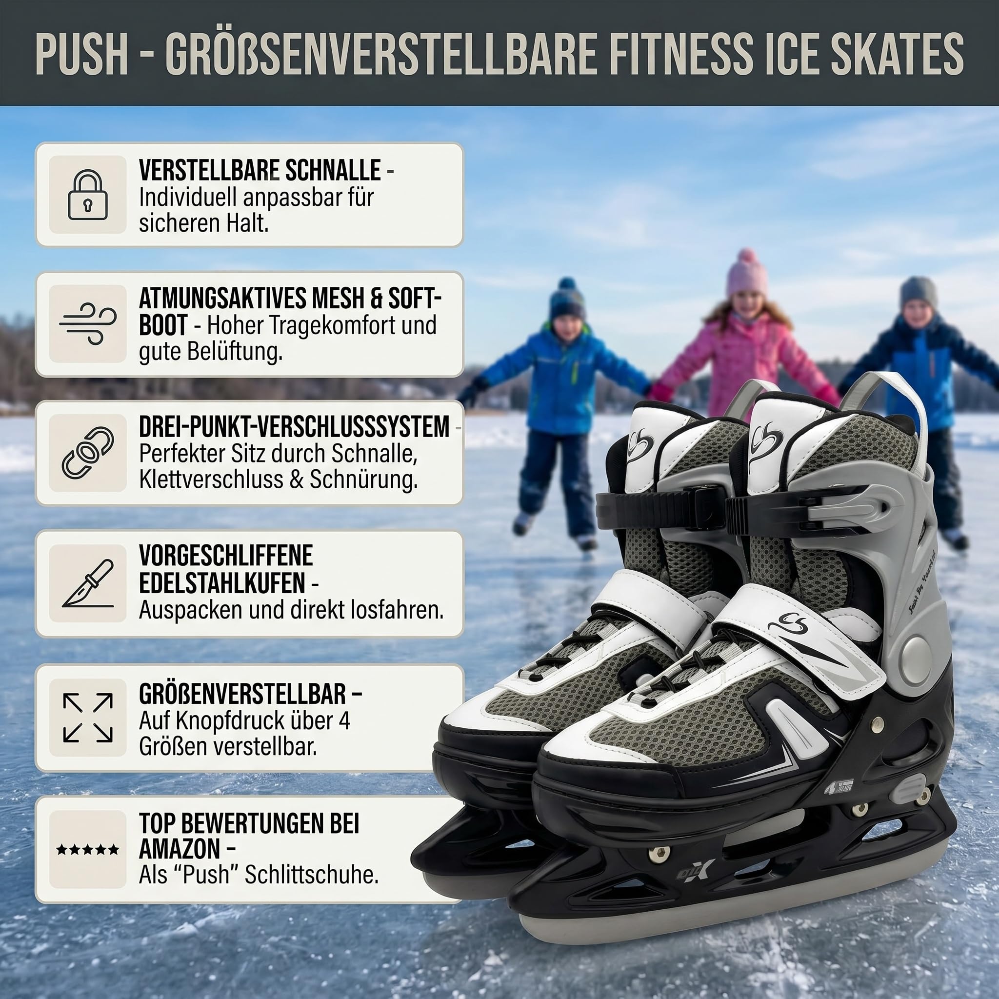 Cox Swain Push 2in1 Inliner & Schlittschuhe - Größenverstellbare Kombi Skates & Eislaufschuhe für Kinder, Mädchen, Jungen, Damen & Herren - Edelstahlkufen, PU-Rollen, ABEC 7, Gr. 29-32 bis 43-46