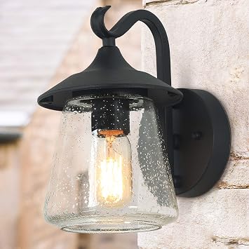 LOG BARN Outdoor Wall Light,Farmhouse Exterior Lantern in Black with Seeded Glass for Porch Barn A03356, 1-Light Light