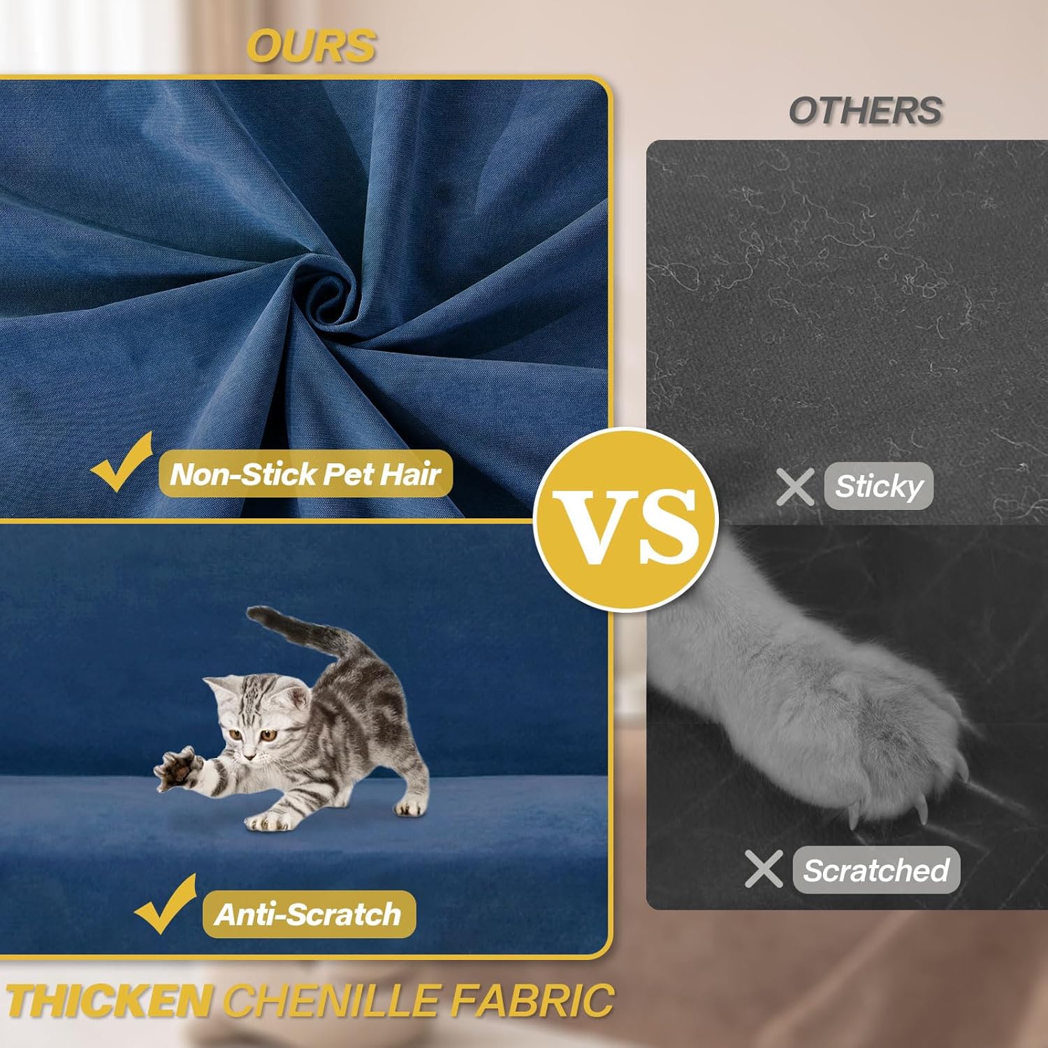 NICEEC Waterproof Couch Covers for Pets Friendly Anti Scratch Cat Dog Hair Urine Proof Loveseat Cover Heavy Duty Washable Non Slip Sofa Slipcovers for Leather Furniture Protector(Dark Blue)