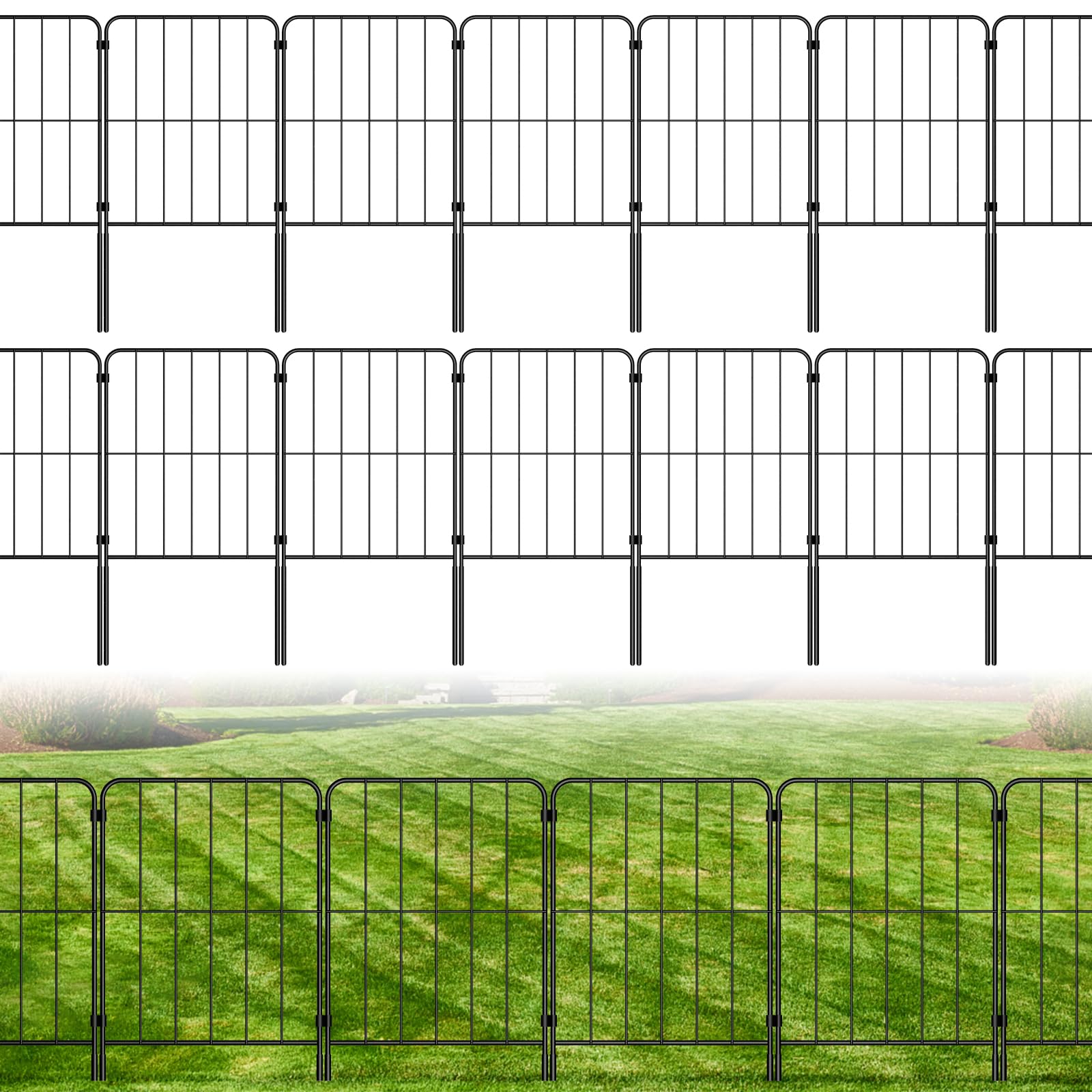 PINPON Decorative Garden Fence 25 Pack Animal Barrier Fence 27ft(L) x 24in(H) Rustproof Metal Wire Section Edging Fencing Panel for Outdoor Yard Landscape Patio, Square