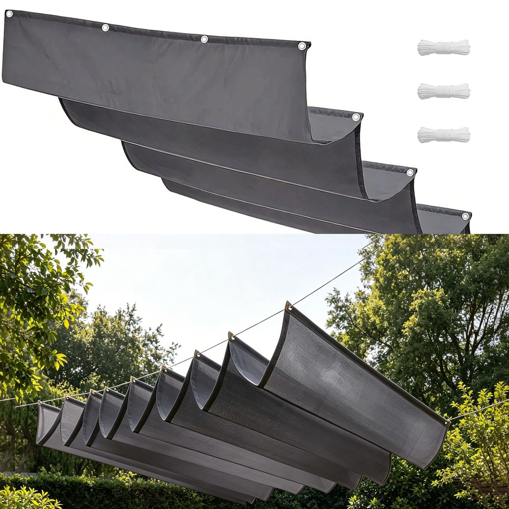 Einziehbares Welle Sonnensegel 240 x 400 cm Sonnenschutz Wasserdicht Verstellbar Welle Sonnensegel Balkon Inkl. Befestigungsseilen für Balkon Terrasse Garten Pool Camping, Dunkelgrau
