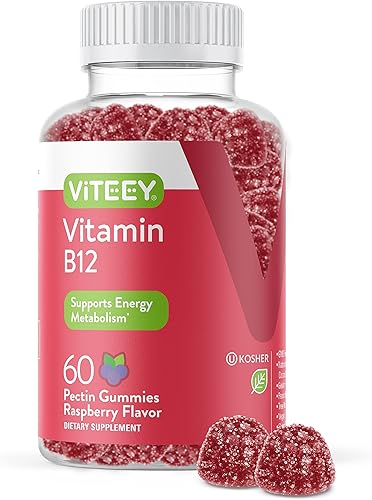 Viteey Gomitas de vitamina B12 – Gomitas de apoyo cognitivo y energía – Veganas, sin gelatina, sin gluten – 60 unidades