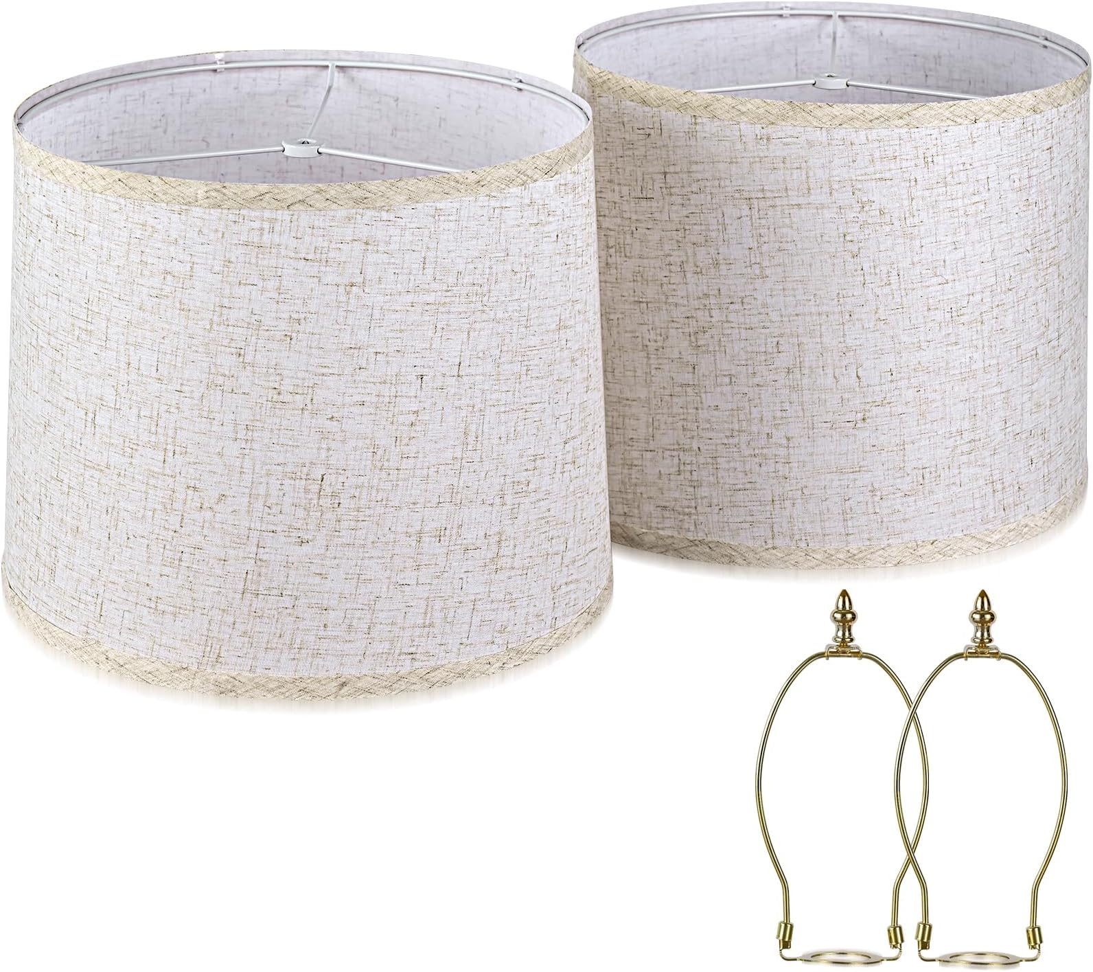 Ruhaieba Lamp Shades Set of 2 - Drum Lampshades 11.6" Top x 12.6" Bottom x 9.5" High, Modern Natural Linen Lampshade for Table Lamp & Bedside Lamp, Assembly Required (Beige)