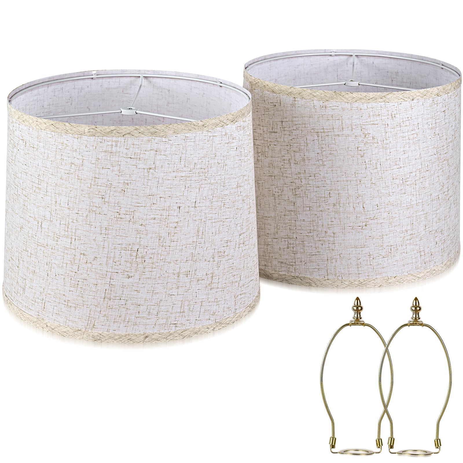 Ruhaieba Lamp Shades Set of 2 - Drum Lampshades 11.6" Top x 12.6" Bottom x 9.5" High, Modern Natural Linen Lampshade for Table Lamp & Bedside Lamp, Assembly Required (Beige)