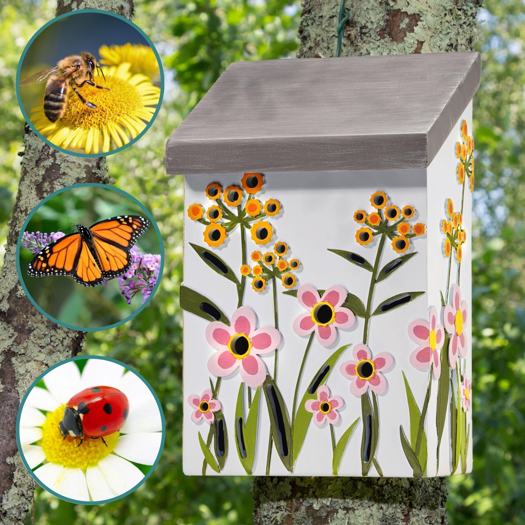 Muldale Butterfly House for Garden UK - Hotel per insetti per coccinelle e api - Scatola per coccinelle - Casetta dipinta a mano dai colori vivaci per insetti e hotel per bambini, in confezione