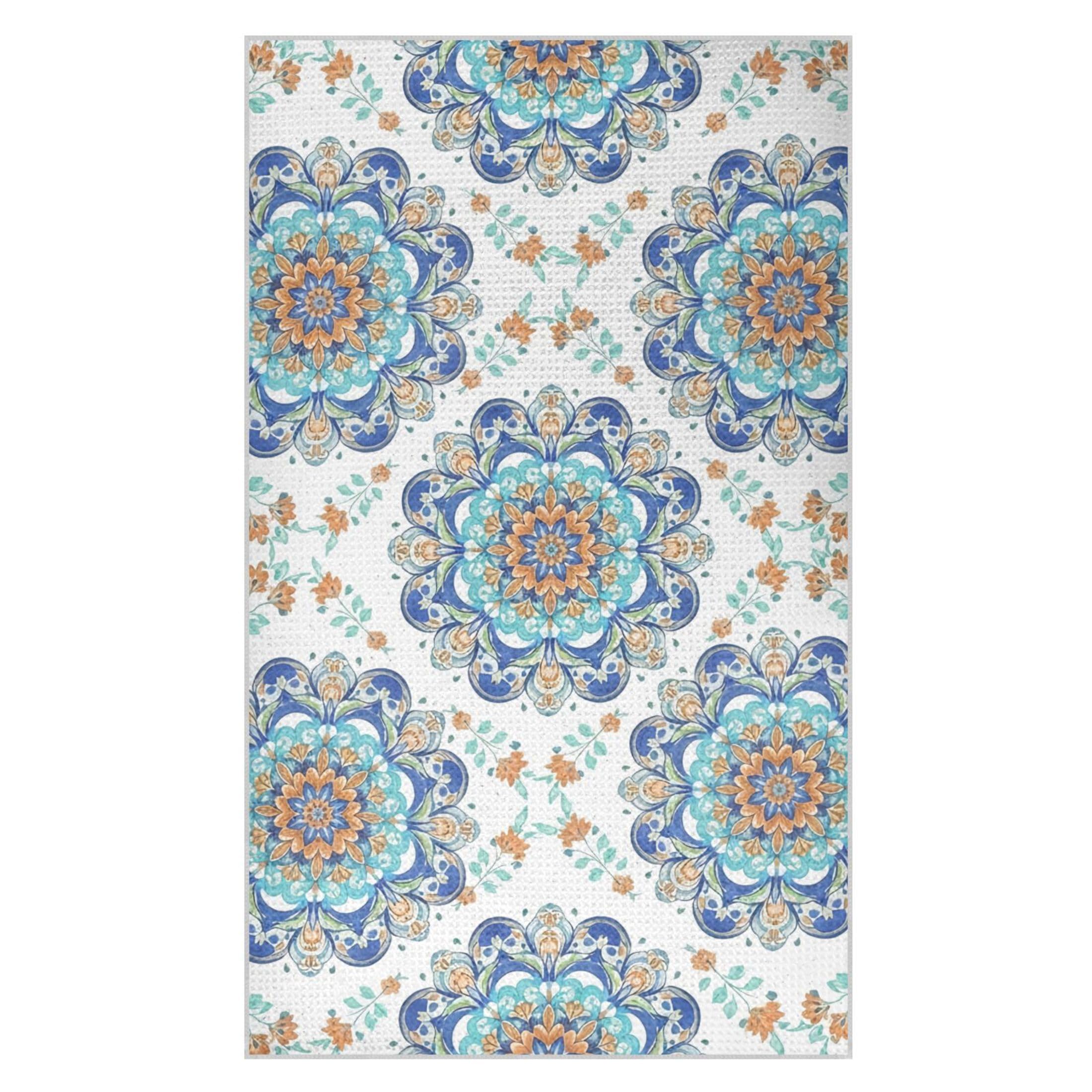 Kutsu Floral Mandala Waffle Weave Kitchen Towels Absorbent Quick Drying Dish Towels for Kitchen, Decorative Tea Towel, 18x30 in