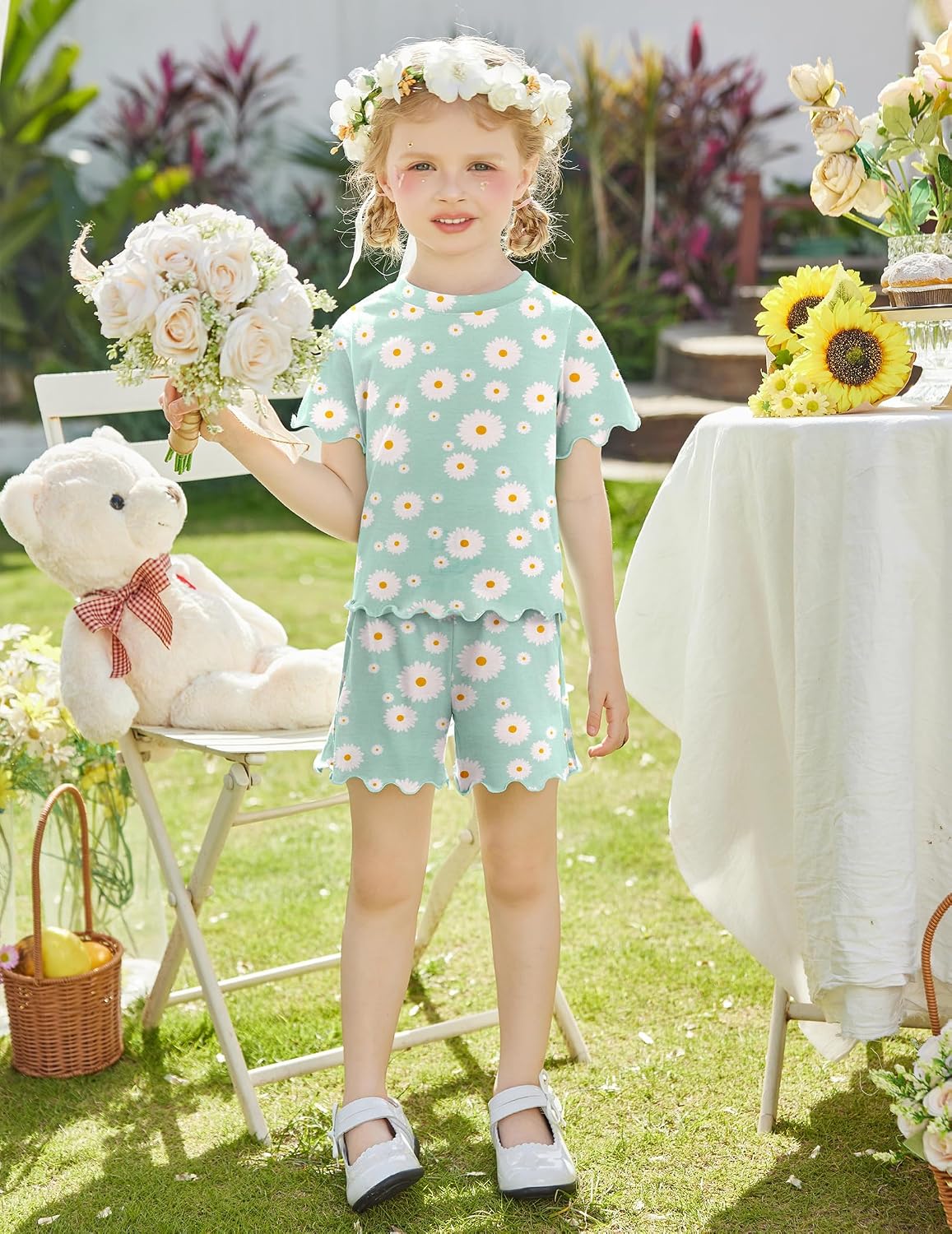 Arshiner Toddler Girls Clothes Ruffle Sleeves Top and Short 2 Piece Outfits image 4