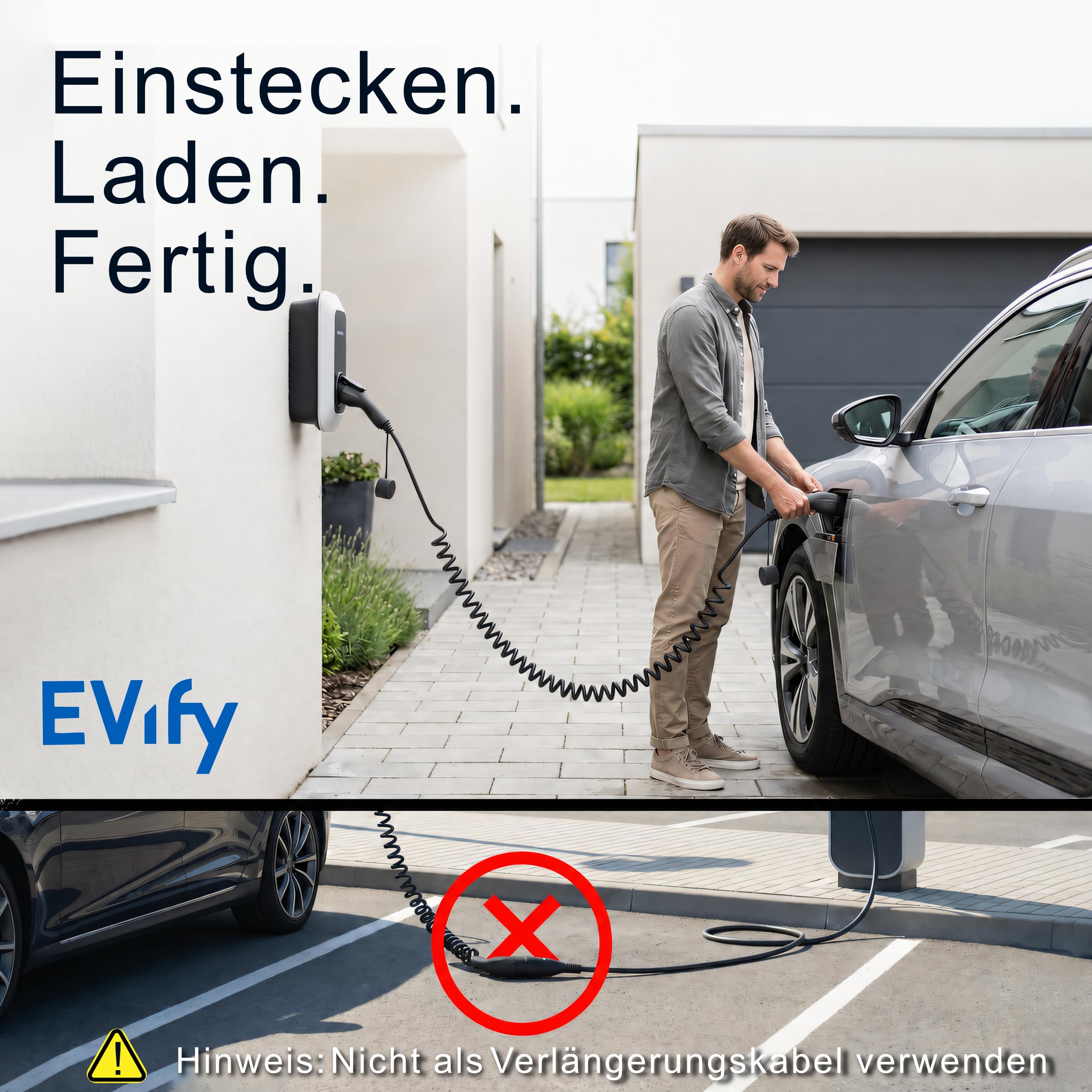 Cable de carga en espiral tipo 2, 11 kW, 5 m, 16 A, para coche eléctrico e híbrido, incluye bolsa de cables, cable en espiral de 3 fases para EV PHEV • Ahorro de espacio, adecuado para todos los