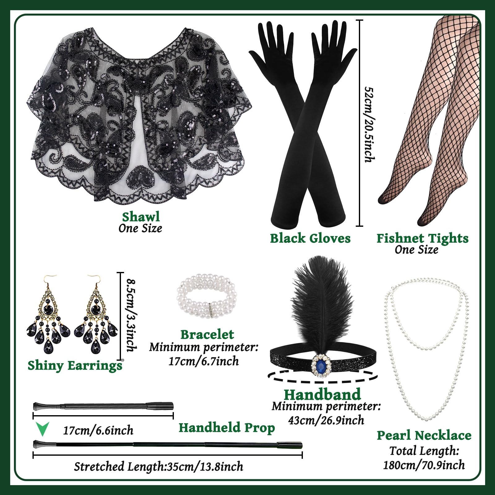 1920s Flapper Great Gatsby Accessories Set,Roaring 20's Theme Set including Shawl Headband Long Gloves Necklace Earrings Handheld Prop,1920s Flapper Costume Vintage Accessories for Women Ladies (Style 4) - Image 2