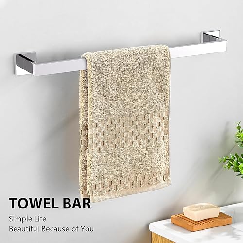 Miniatura 2 de YACVCL Juego de 5 accesorios de baño de 23.6 pulgadas, juego de toallero moderno, juego de toallero de acero inoxidable montado en la pared (cromo