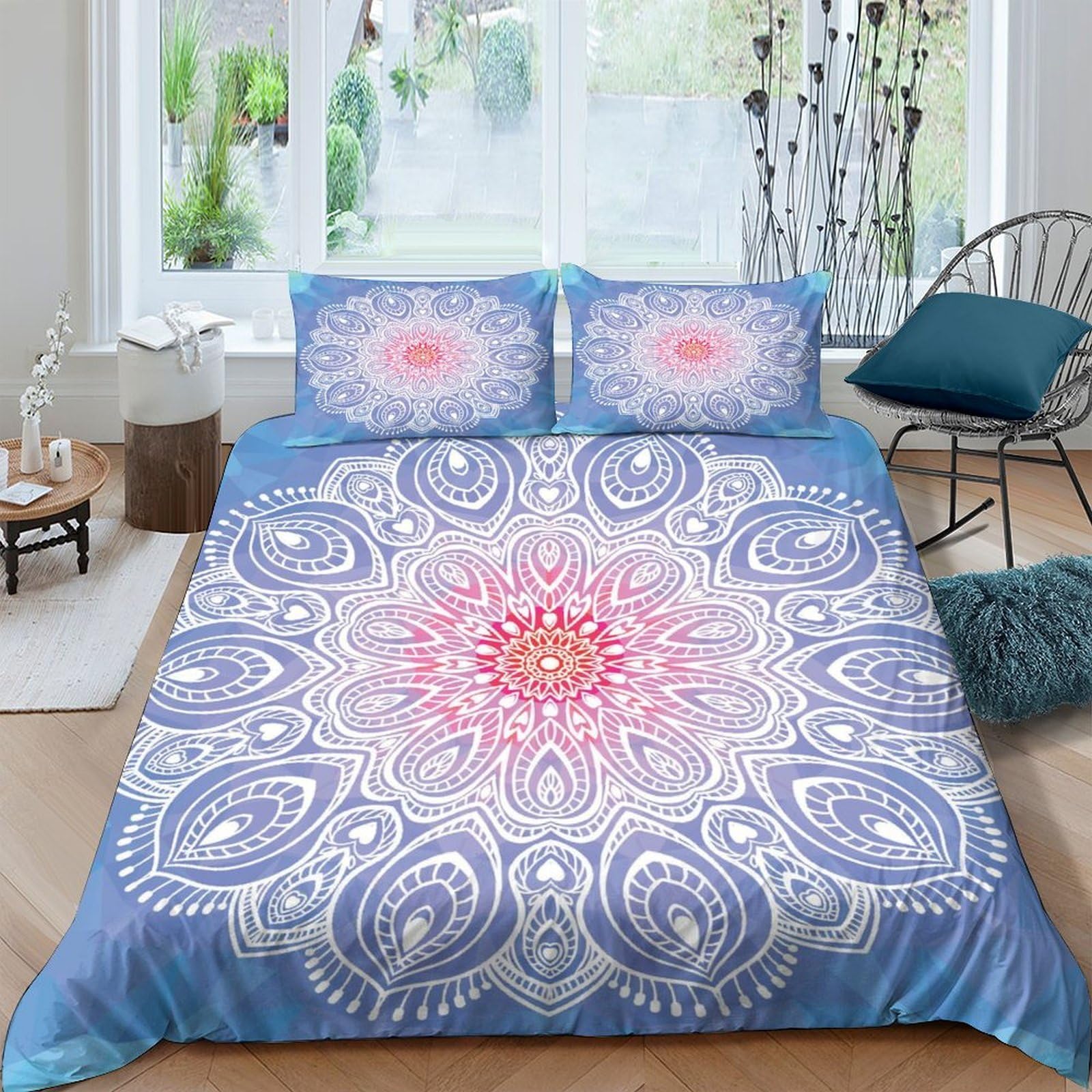 Ctjqhvkz Style-6 3D Printed Mandala Flower Fitted Sheet Microfiber Soft Blue Purple Art Paisley Mattress Cover For Bedroom Dorm Decor Single（135X200cm）