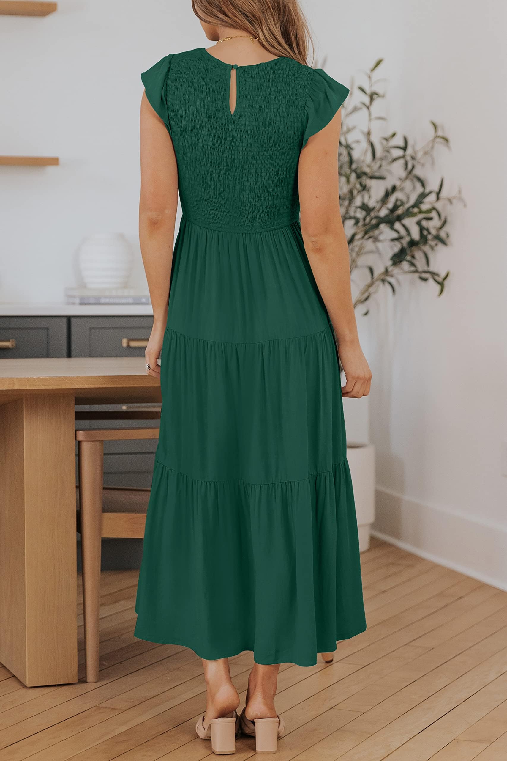 ZESICA Women's Summer Flutter Sleeve Midi Dress – Smocked Waist, Tiered Skirt - View #4