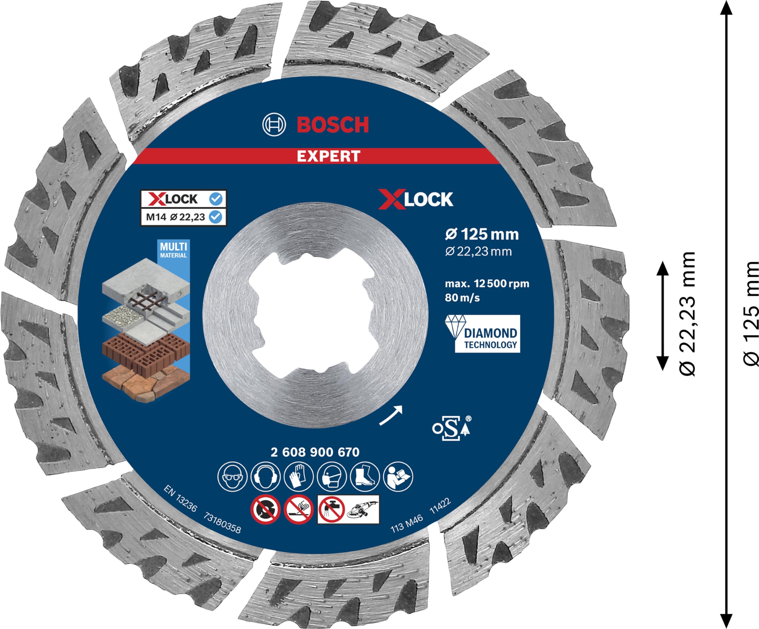 Bosch Professional 1x Disco de corte de diamante Expert MultiMaterial X-LOCK (para Hormigón, Ø 125 mm, accesorios Amoladora pequeña)