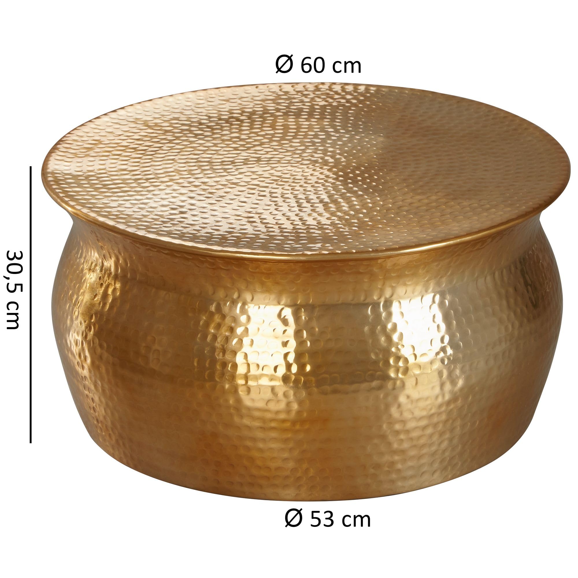 FineBuy Tavolino Salotto Metallo 60x30,5x60 cm Tavolino da Esterno Oro Martellato | Tavolo da Soggiorno Rotondo | Design Tavolino Moderno
